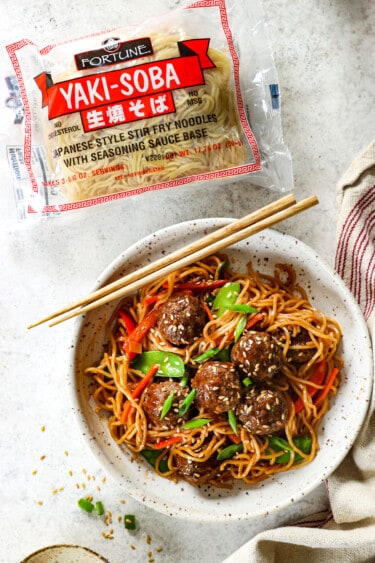 Asian Style Meatballs with Yakisoba - Carlsbad Cravings