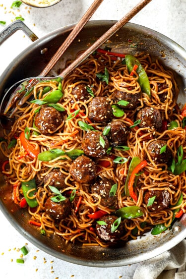 Asian Meatballs with Yakisoba - Carlsbad Cravings