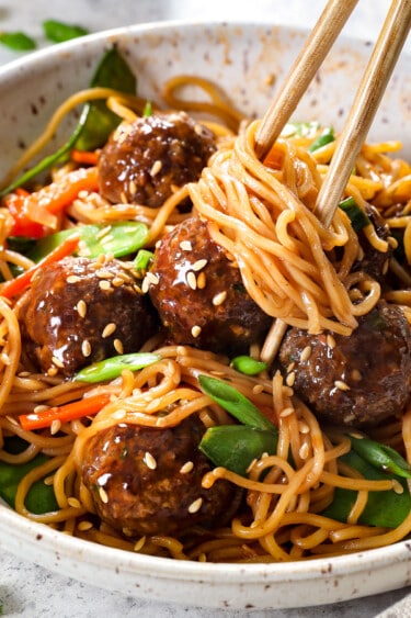 Asian Meatballs with Yakisoba - Carlsbad Cravings