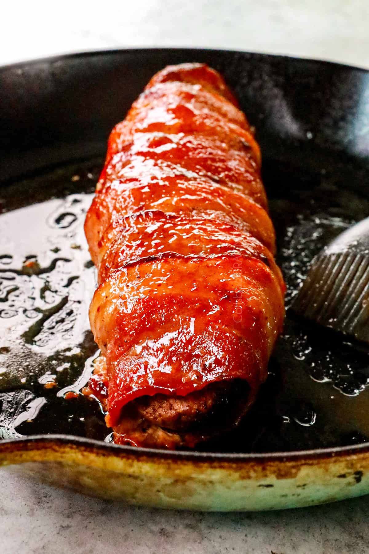 how to make bacon wrapped pork tenderloin by baking in a skillet