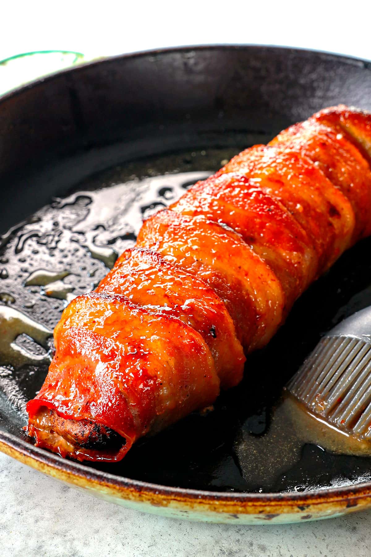how to make bacon wrapped pork tenderloin by baking in a skillet