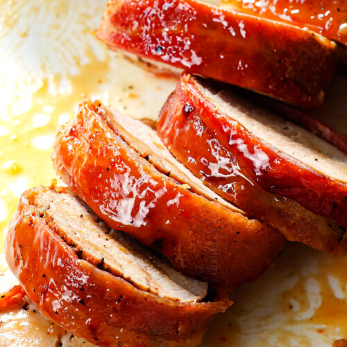 Bacon Wrapped Pork Tenderloin with Chili Dijon Glaze