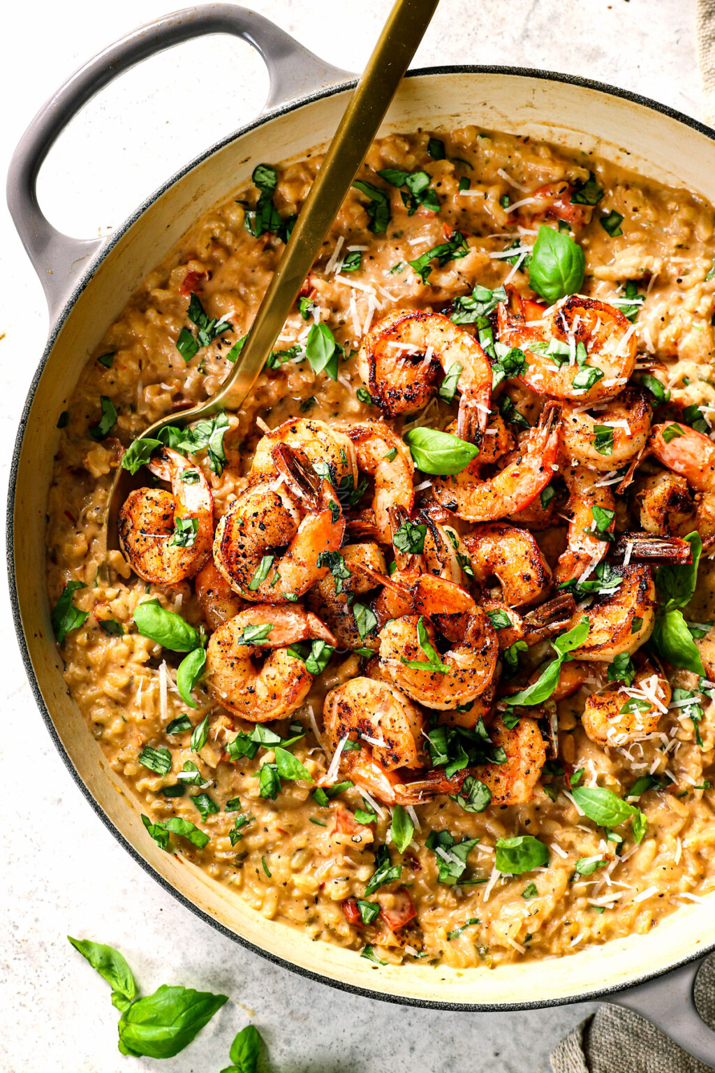 Easy BAKED Shrimp Risotto with SunDried Tomatoes and Basil