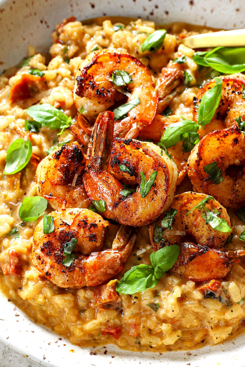 Easy BAKED Shrimp Risotto with Sun-Dried Tomatoes and Basil