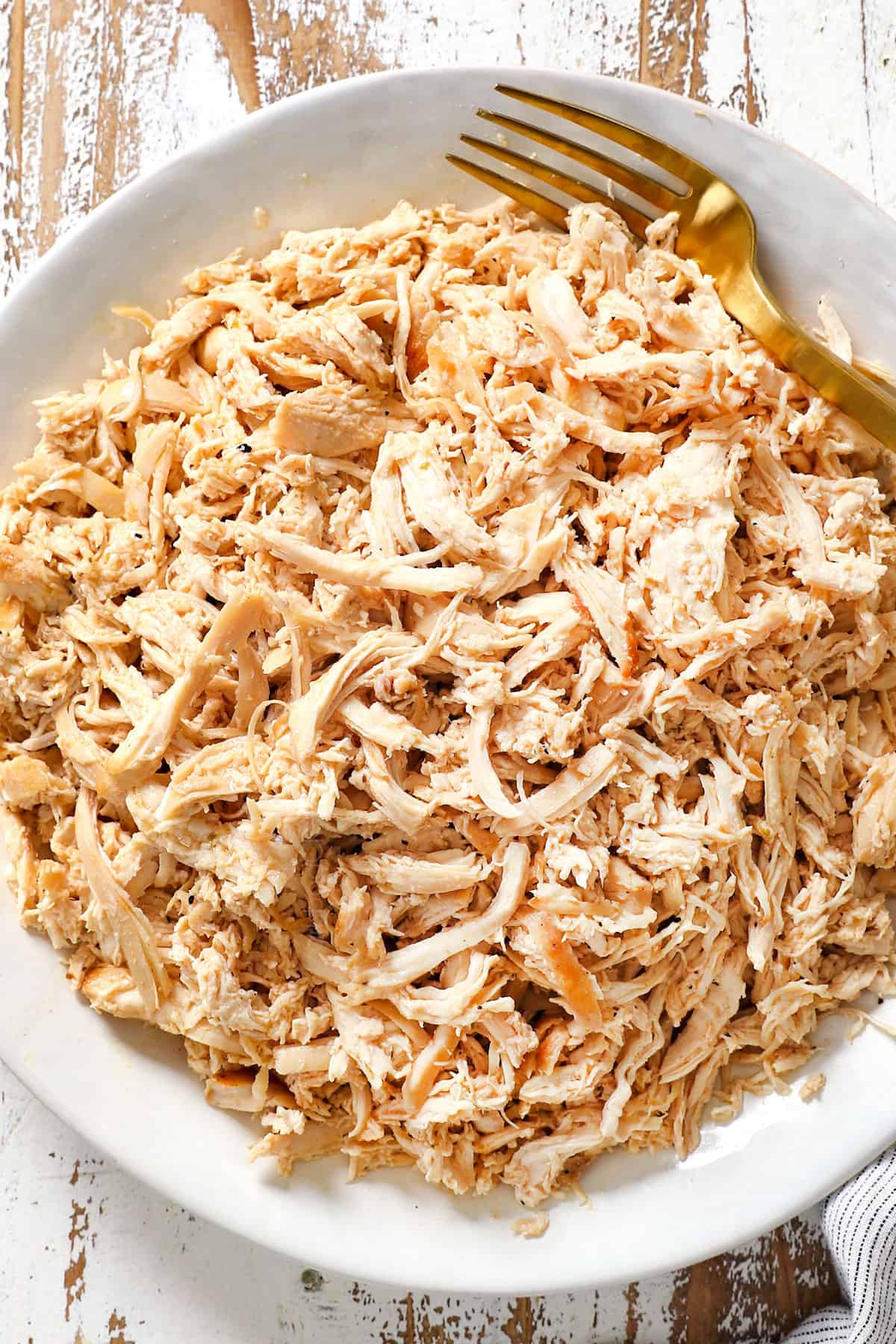 top view of shredded chicken recipe showing how juicy it is