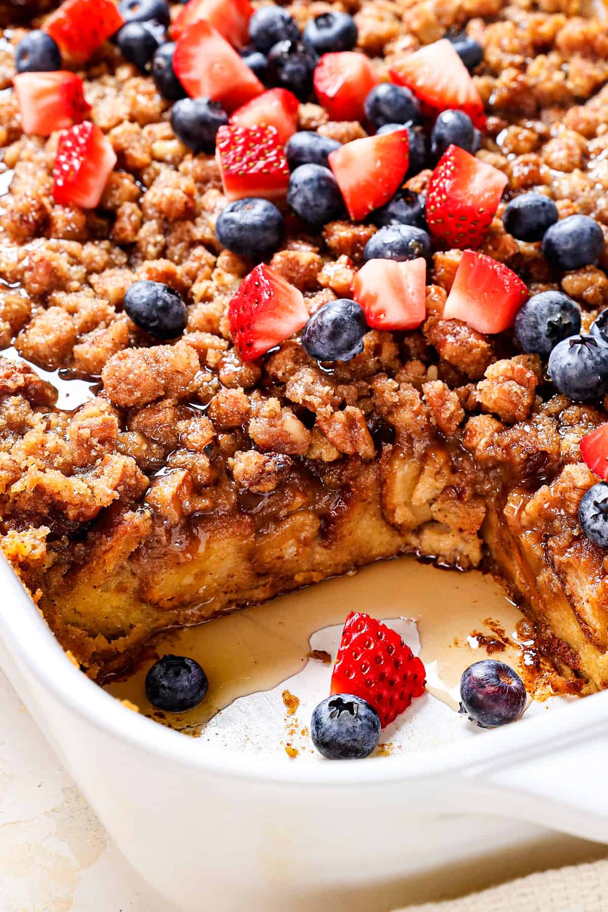 up close of Baked French Toast recipe showing how soft, yet not mushy, the bread is