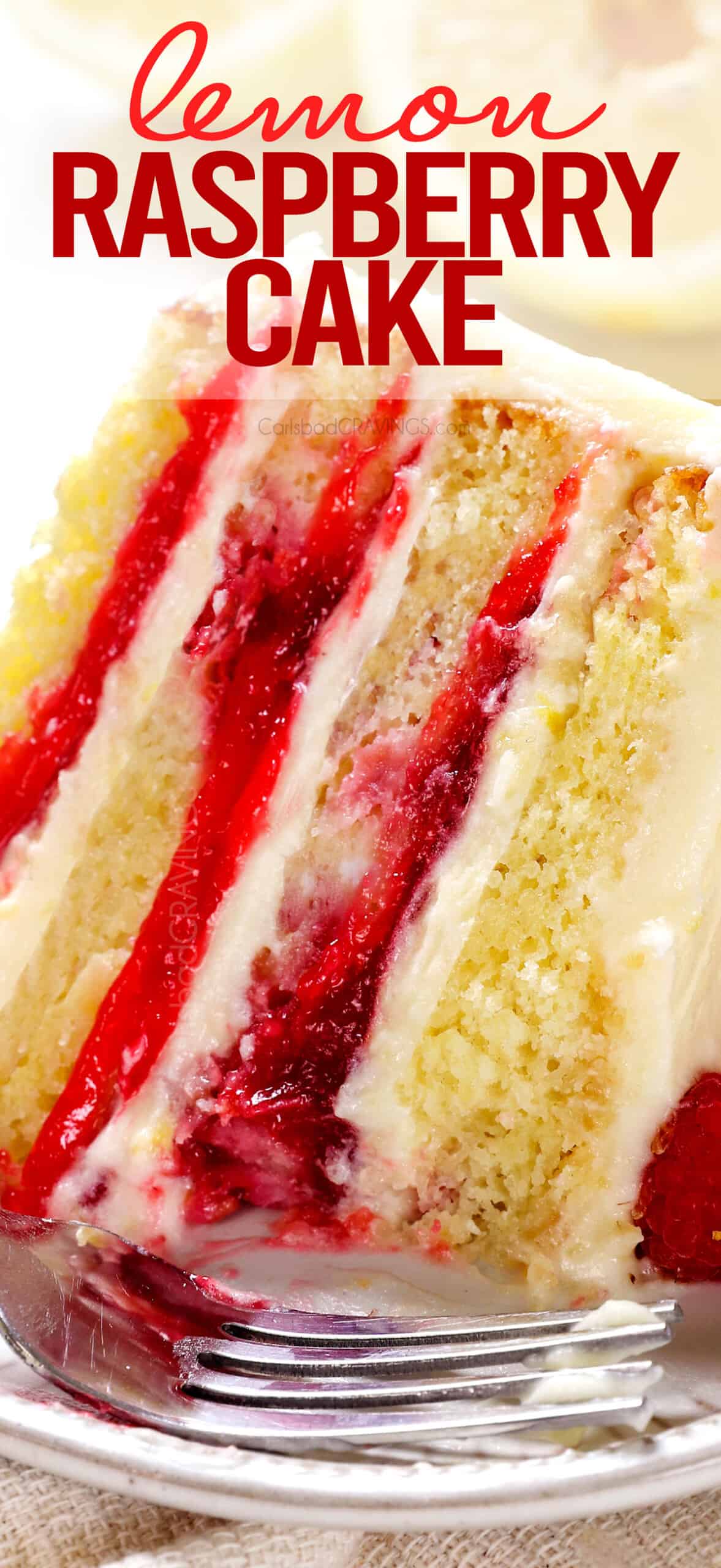 up close of Lemon Raspberry Cake showing how tender it is