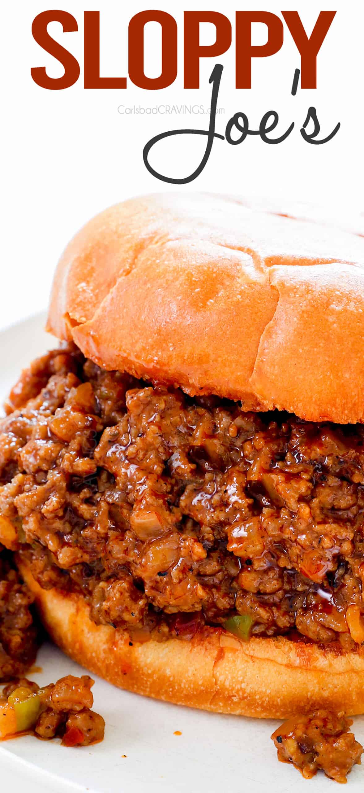 up close of Sloppy Joe recipe showing how juicy the meat is on a bun