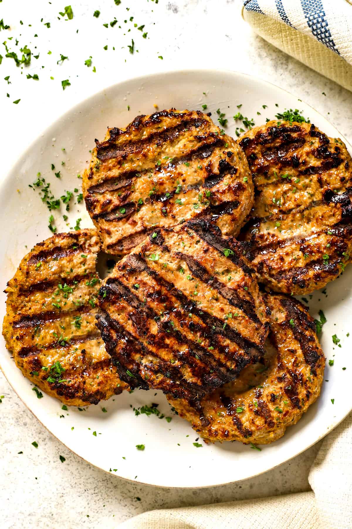top view of turkey burgers recipe showing perfectly grilled patties