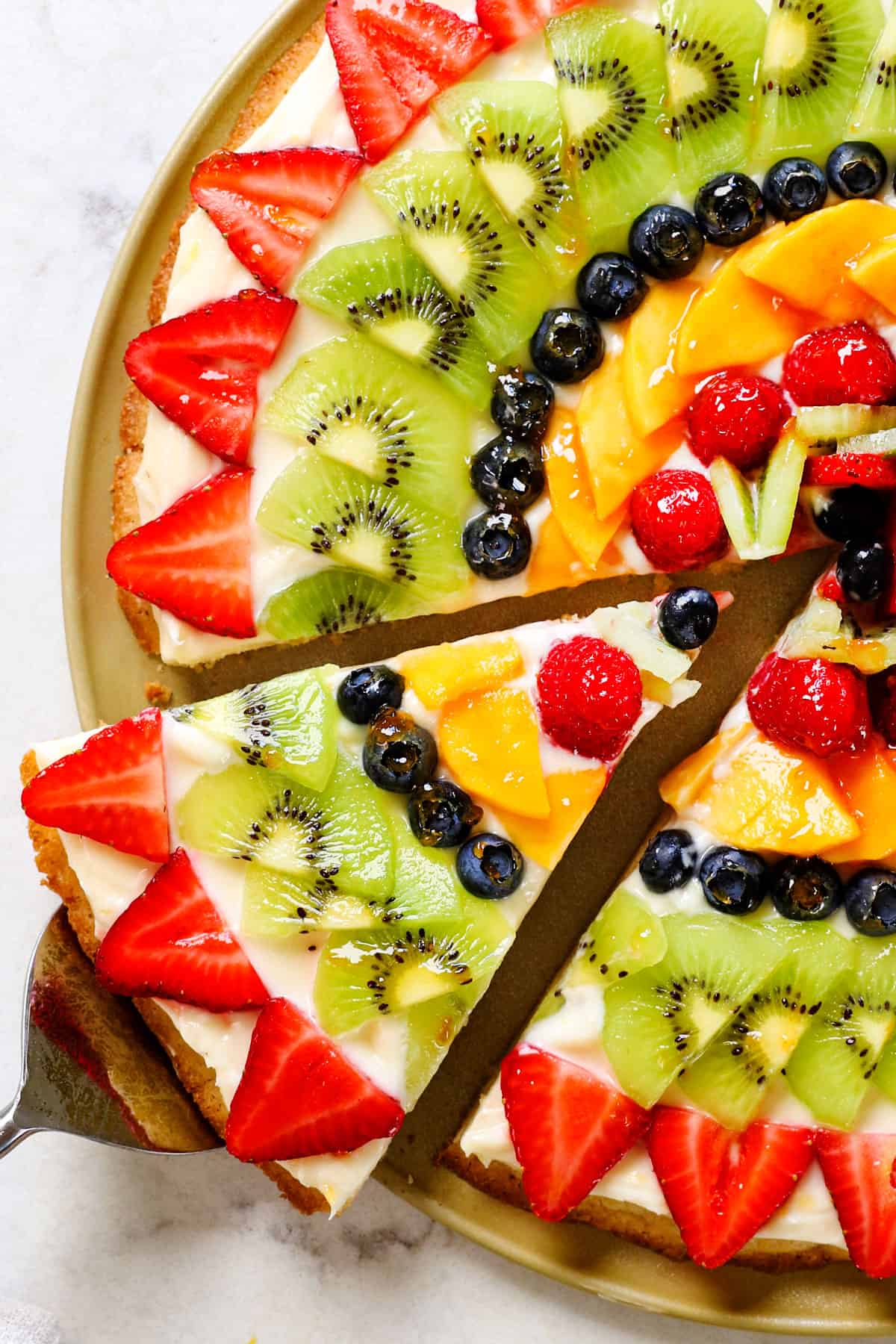 top view of fruit pizza recipe serving one slice