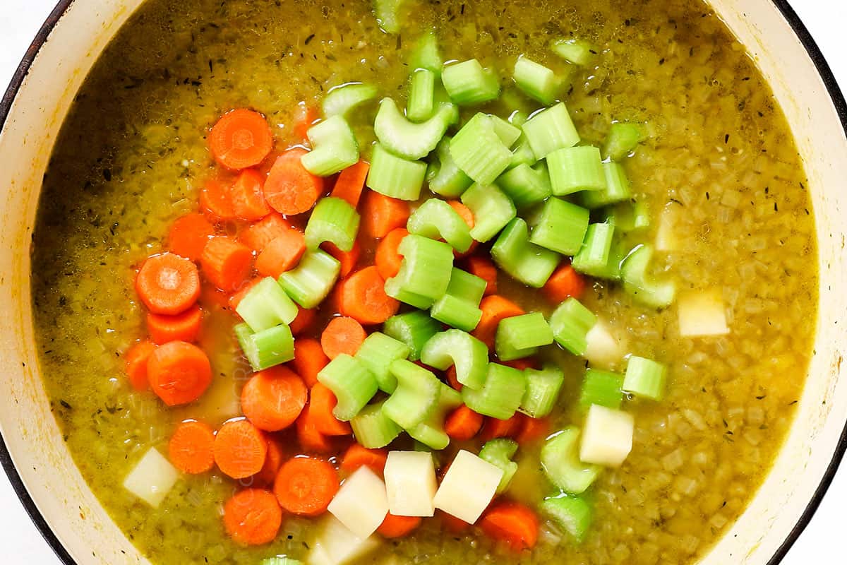 showing how to make Split Pea recipe by adding carrots and celery