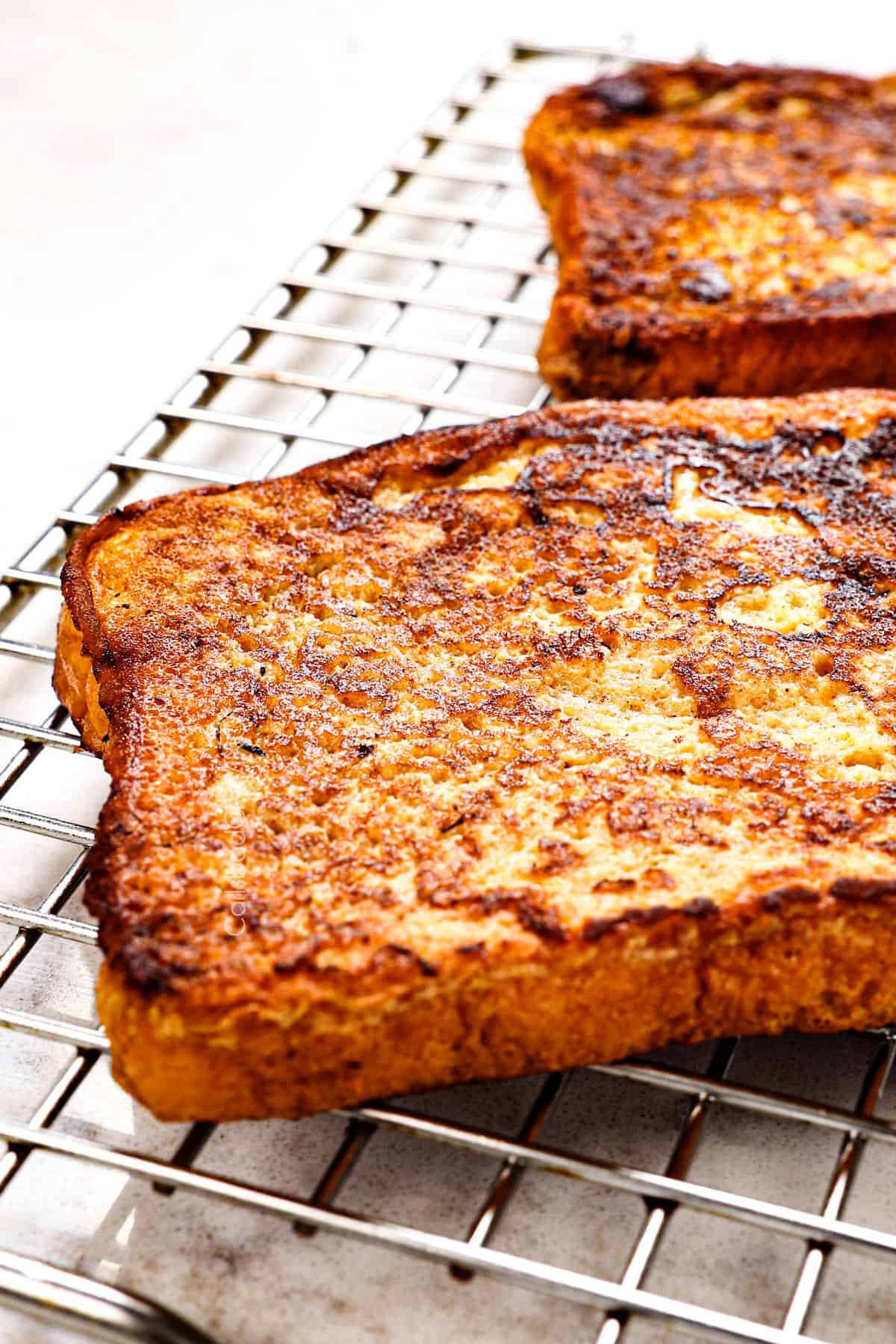 up close of easy French toast recipe showing how crispy it is on the outside
