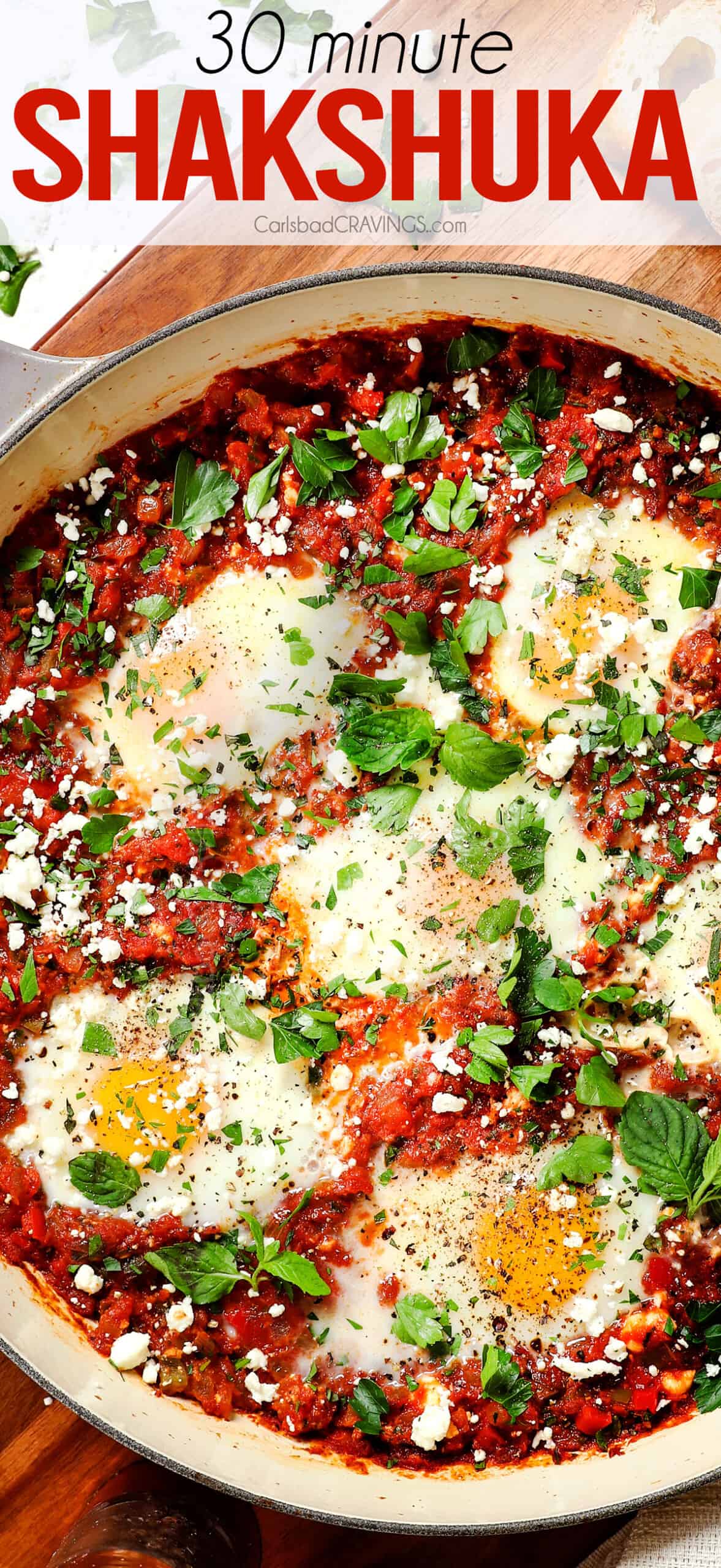 top view of shakshuka recipe with eggs
