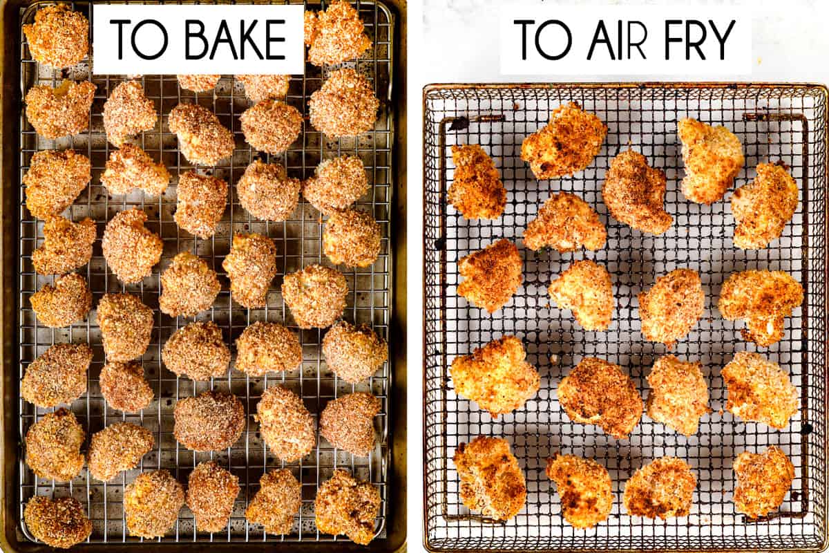 showing how to bake or air fry buffalo cauliflower