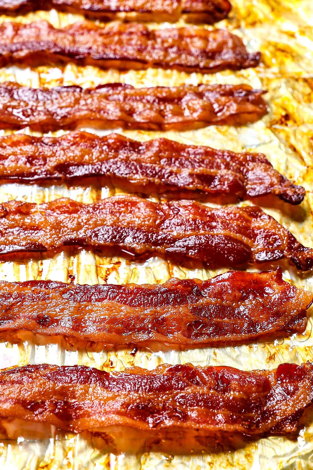 up close of oven bacon cooked until crispy