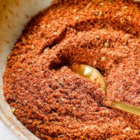 up close of homemade taco seasoning recipe showing all the seasonings in a bowl