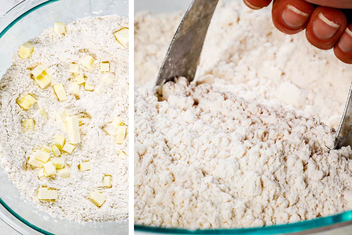 showing how to make Irish soda bread by cutting in the butter with a pastry cutter