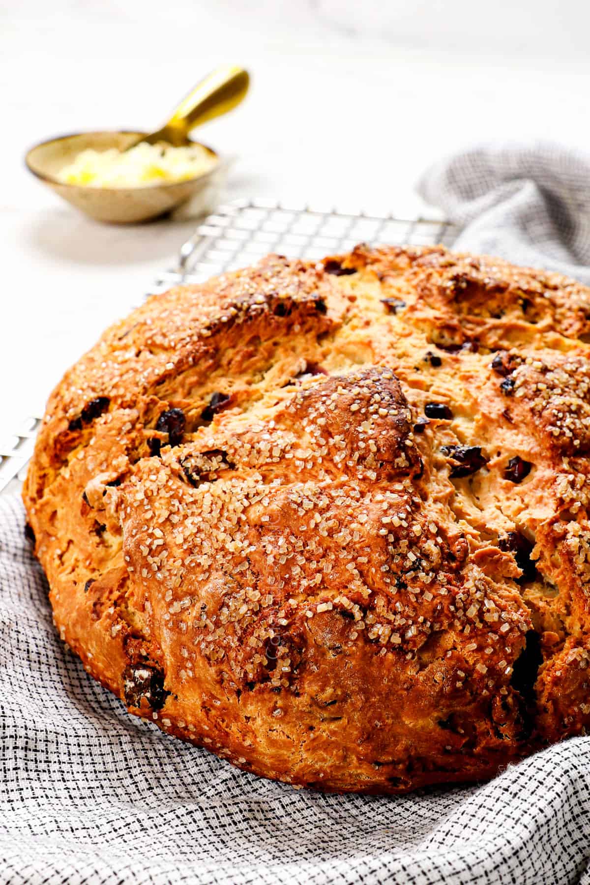 Cooling traditional irish soda bread recipe on a wire baking sheet