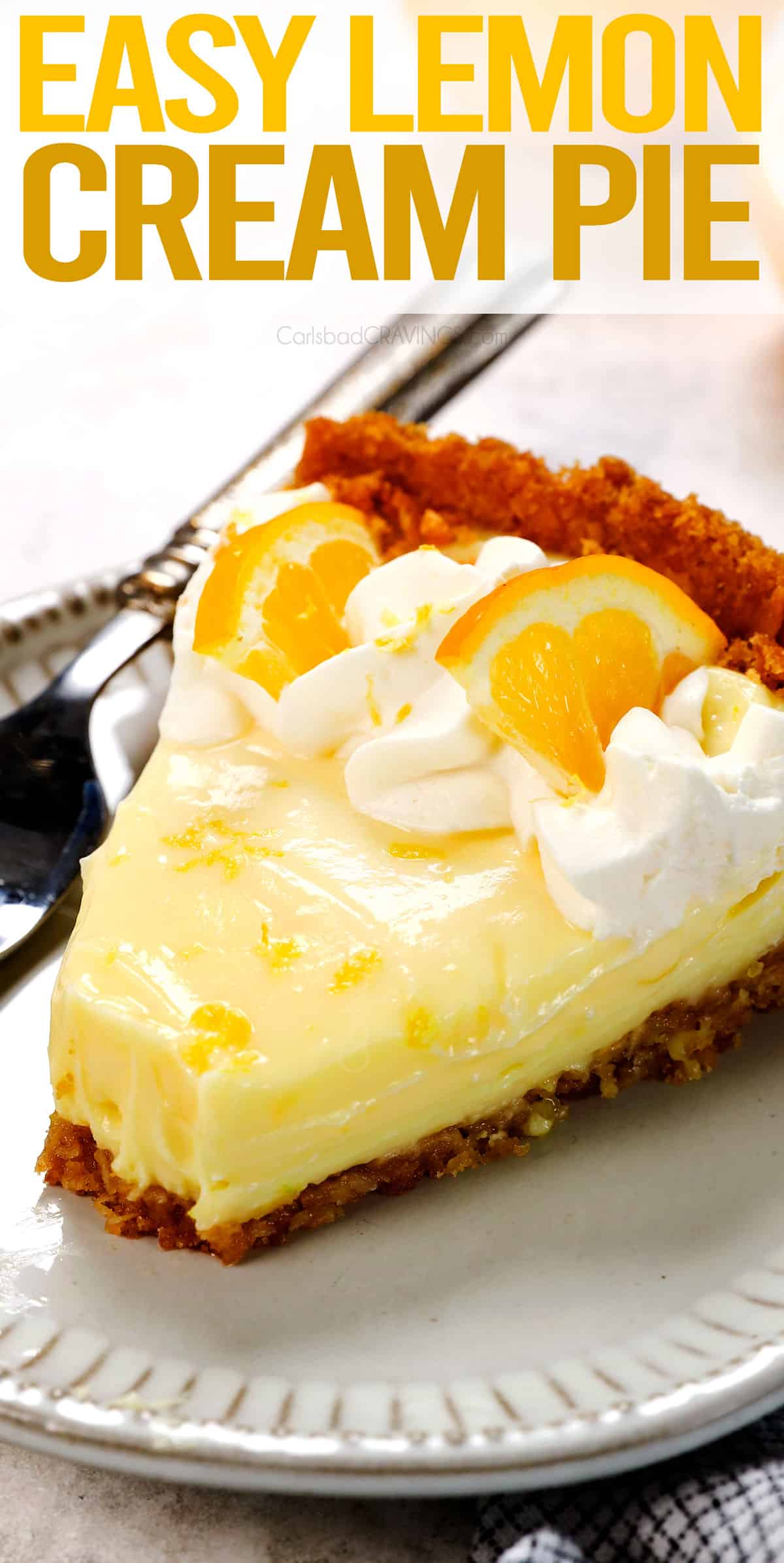 up close of a slice of lemon pie showing how creamy it is 