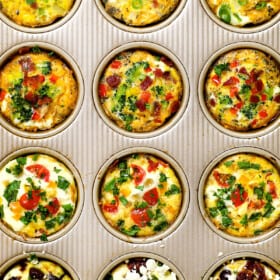 top view of egg muffin cups in a baking dish