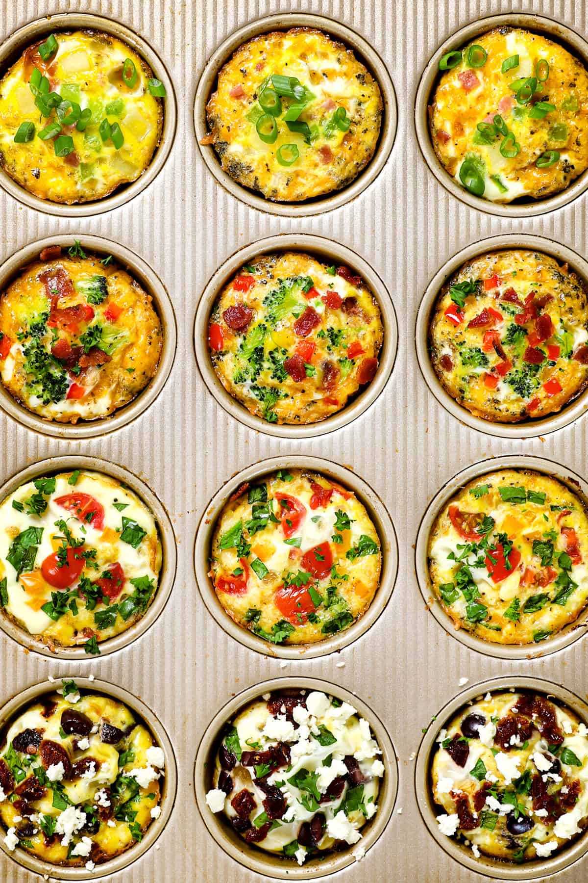 top view of egg muffin cups in a baking dish