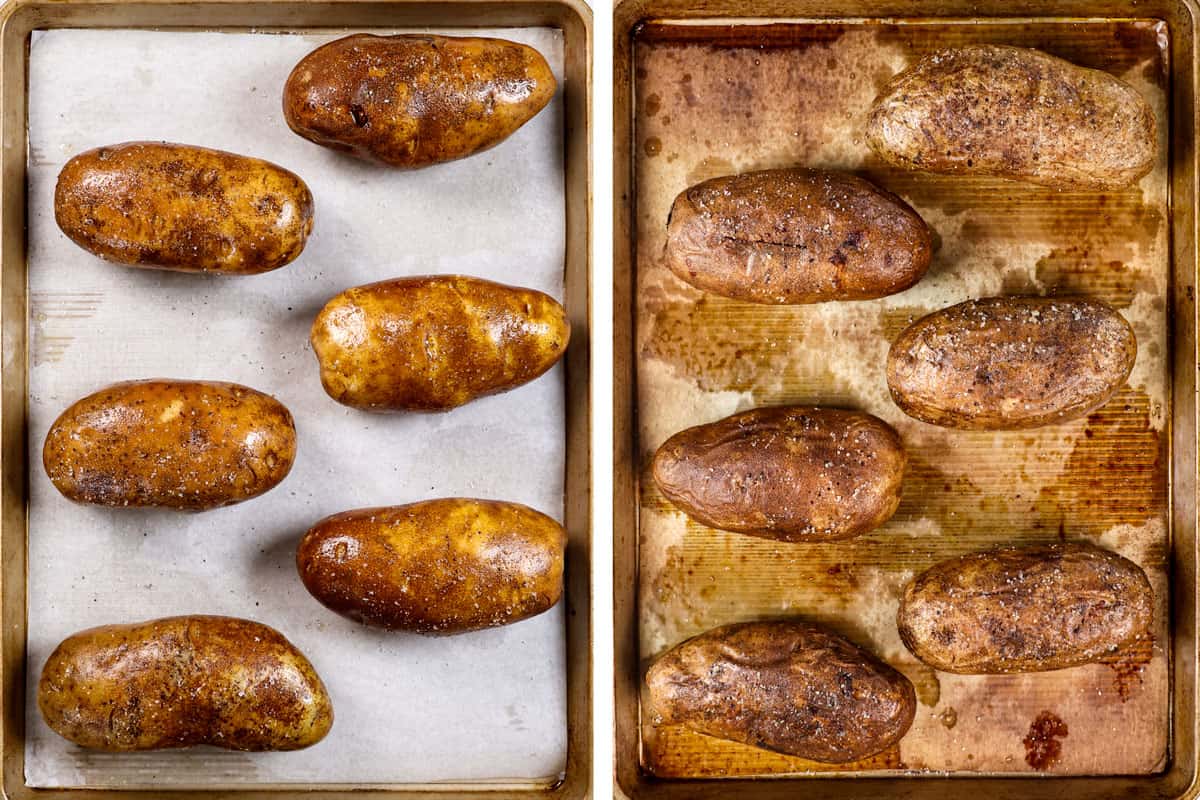 showing how to make a baked potato in the oven by baking the potatoes until tender