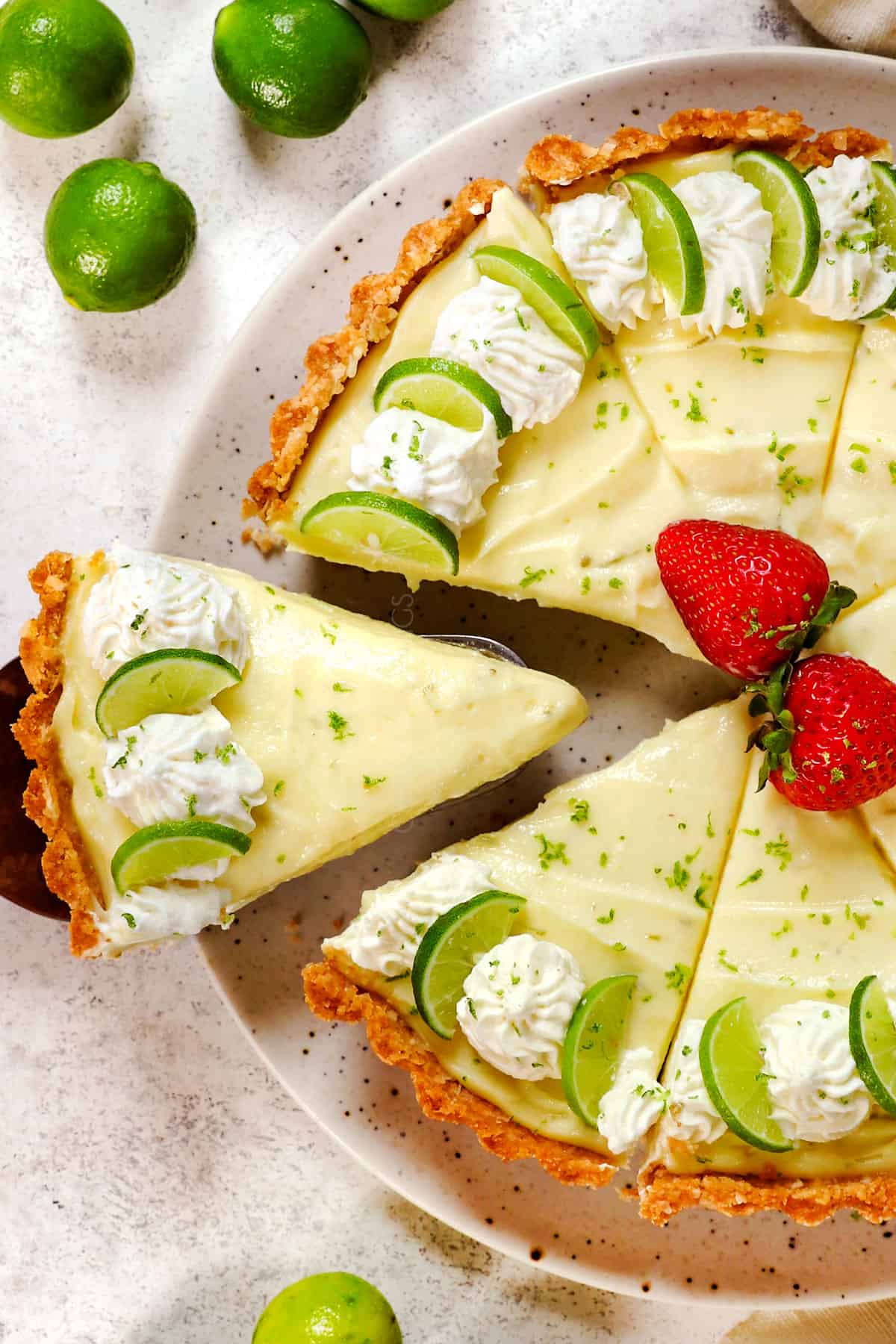showing how to serve best key lime pie by slicing with a hot knife
