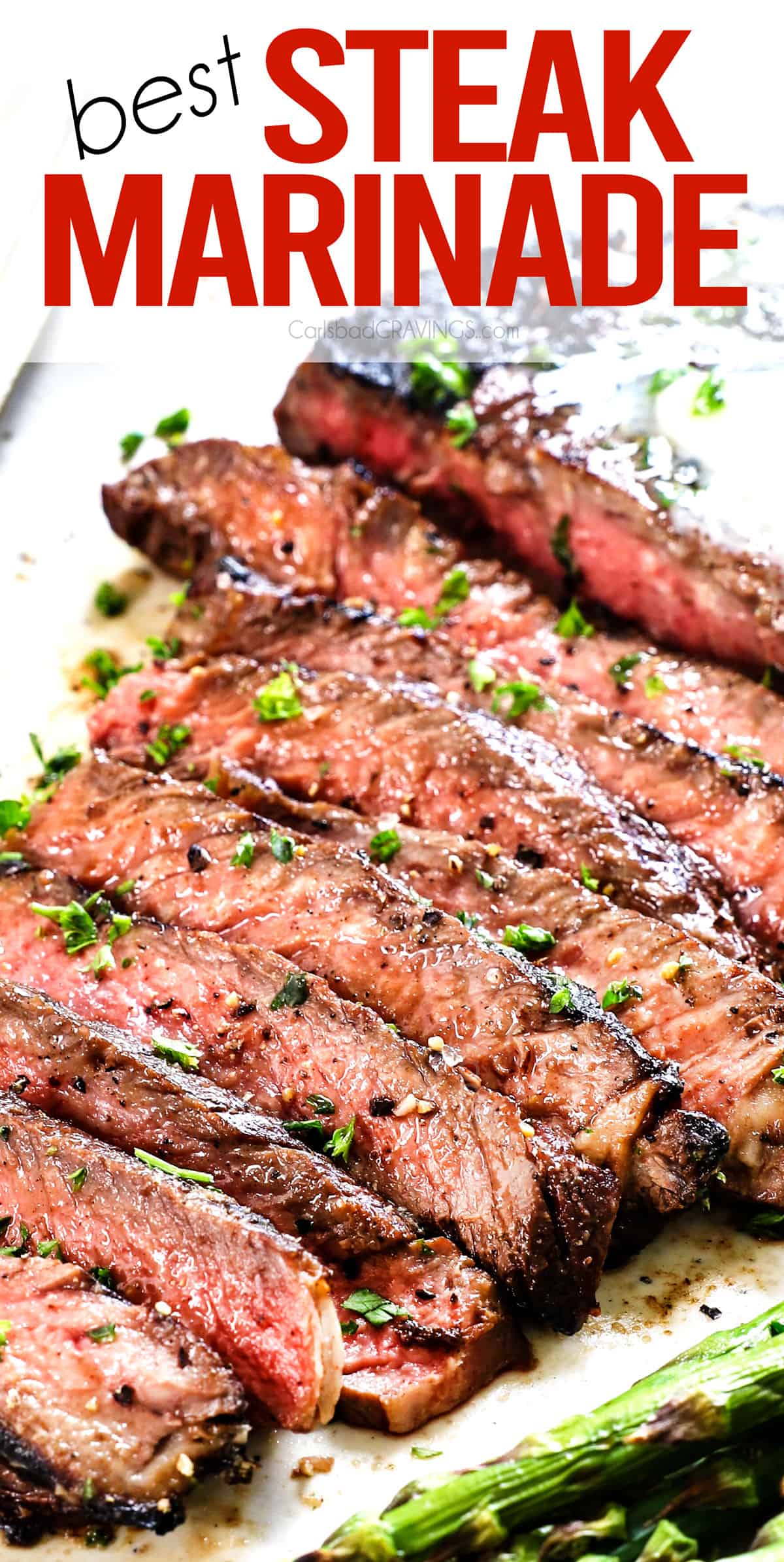 steak marinade on a cutting board showing how juicy the steak is