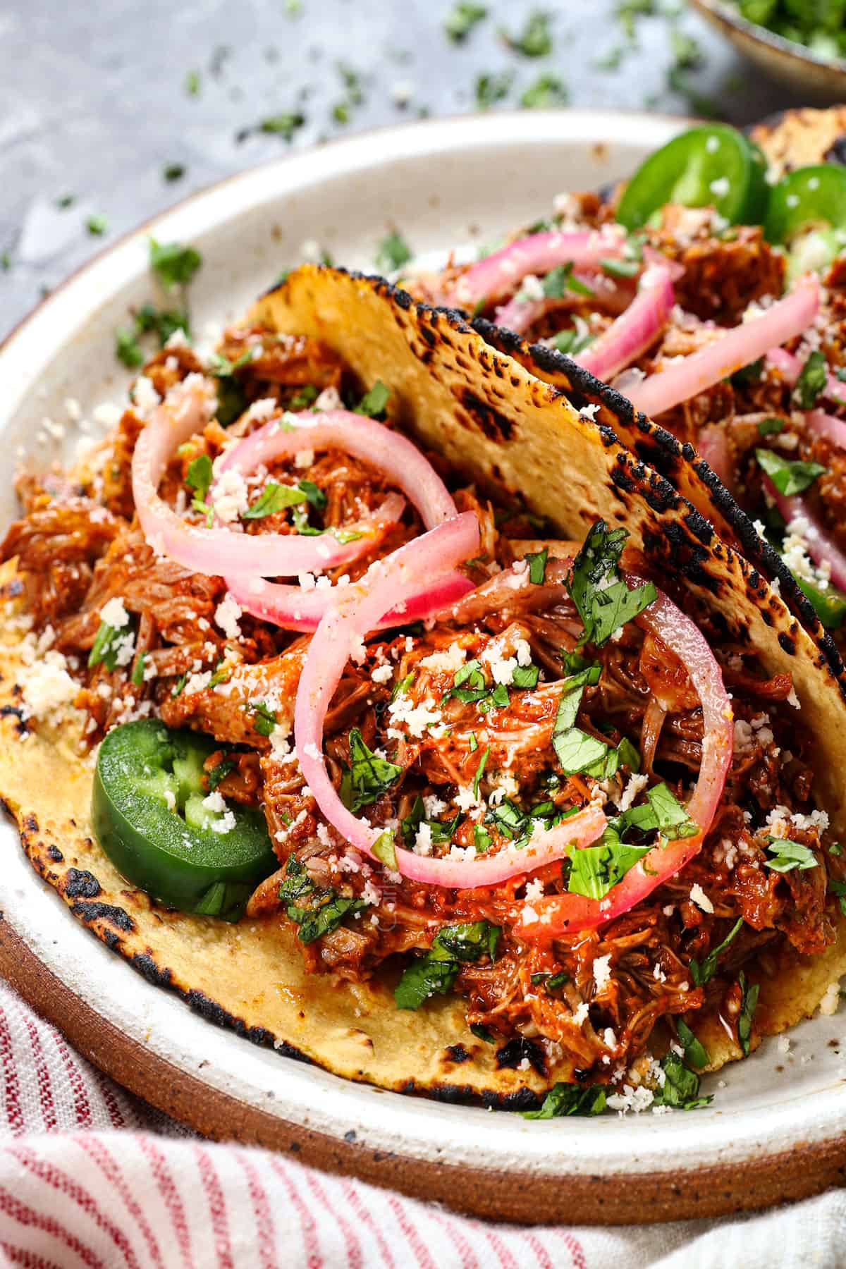 up close of serving cochinita pibil recipe in tacos