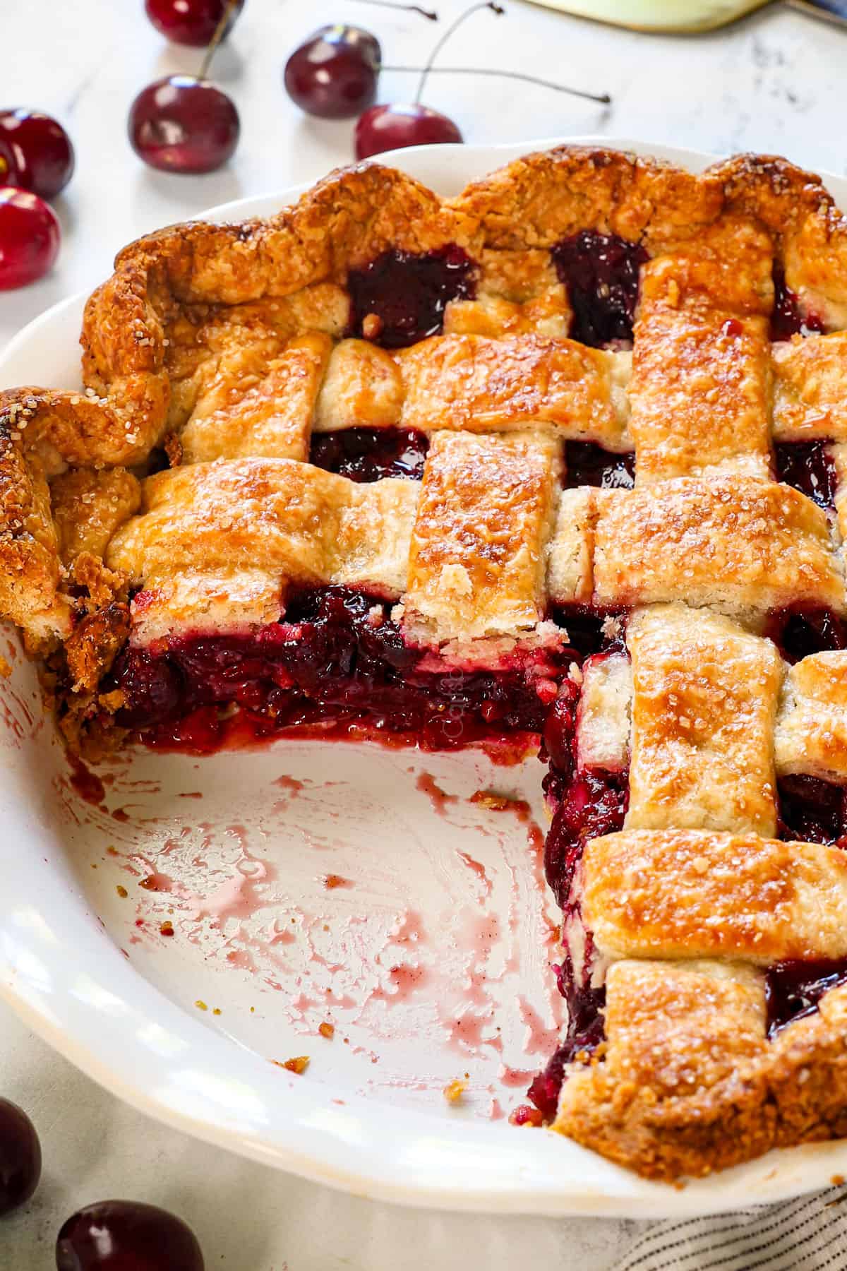 sweet cherry pie with a lattice top and cherry filling with sweet cherries