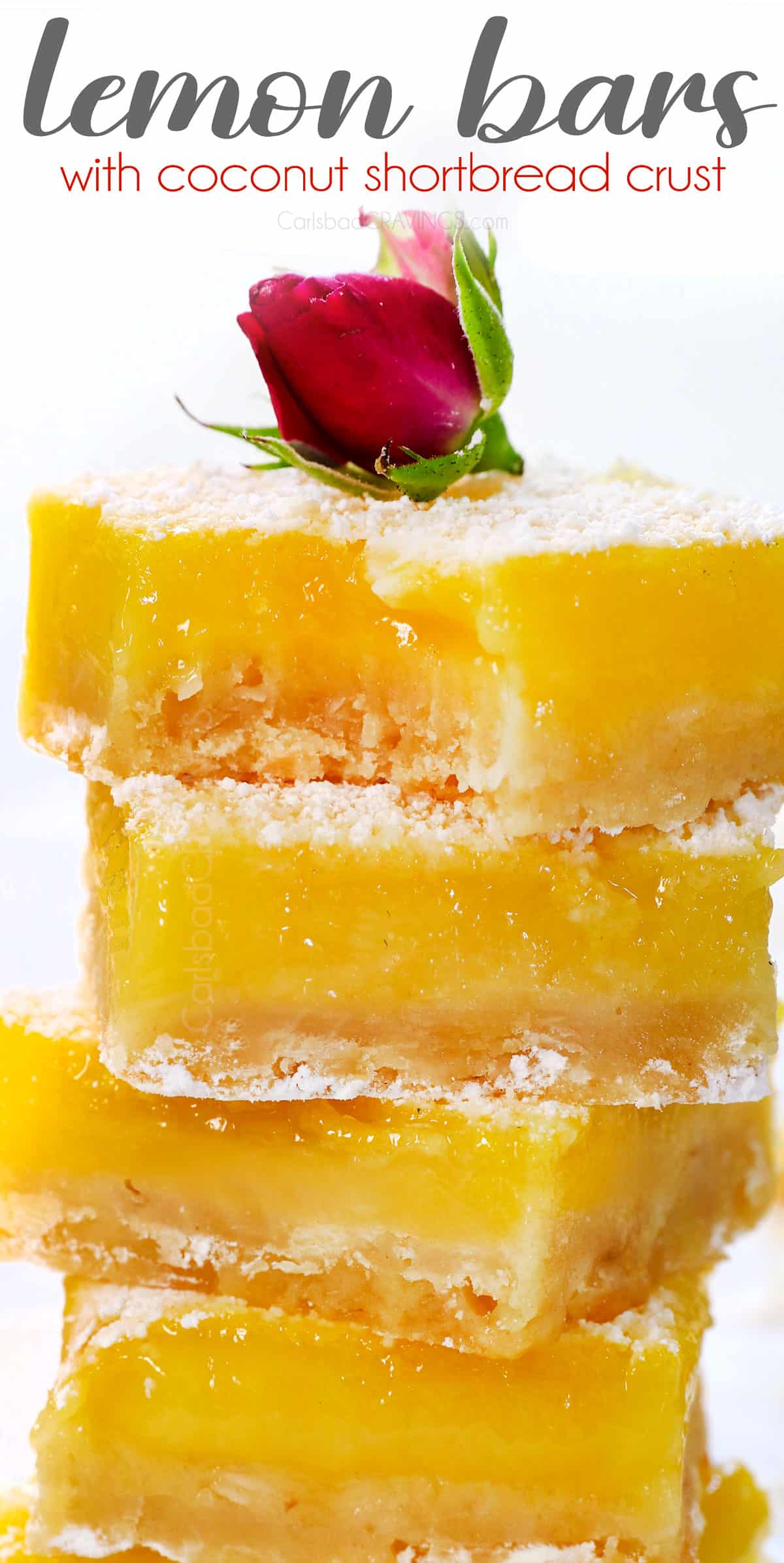 lemon bar recipe showing the bars stacked