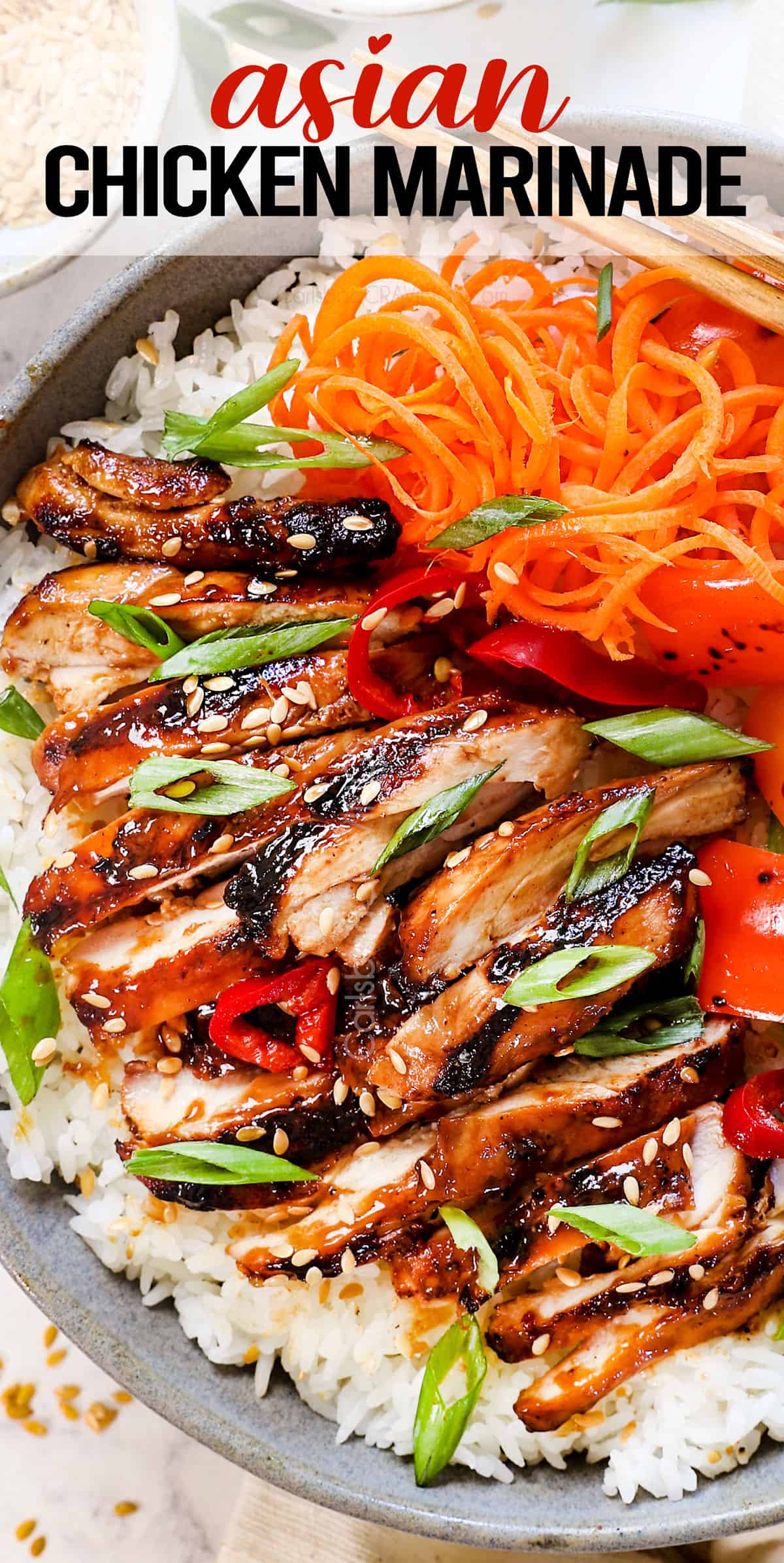 Asian chicken sliced and served with rice and vegetables