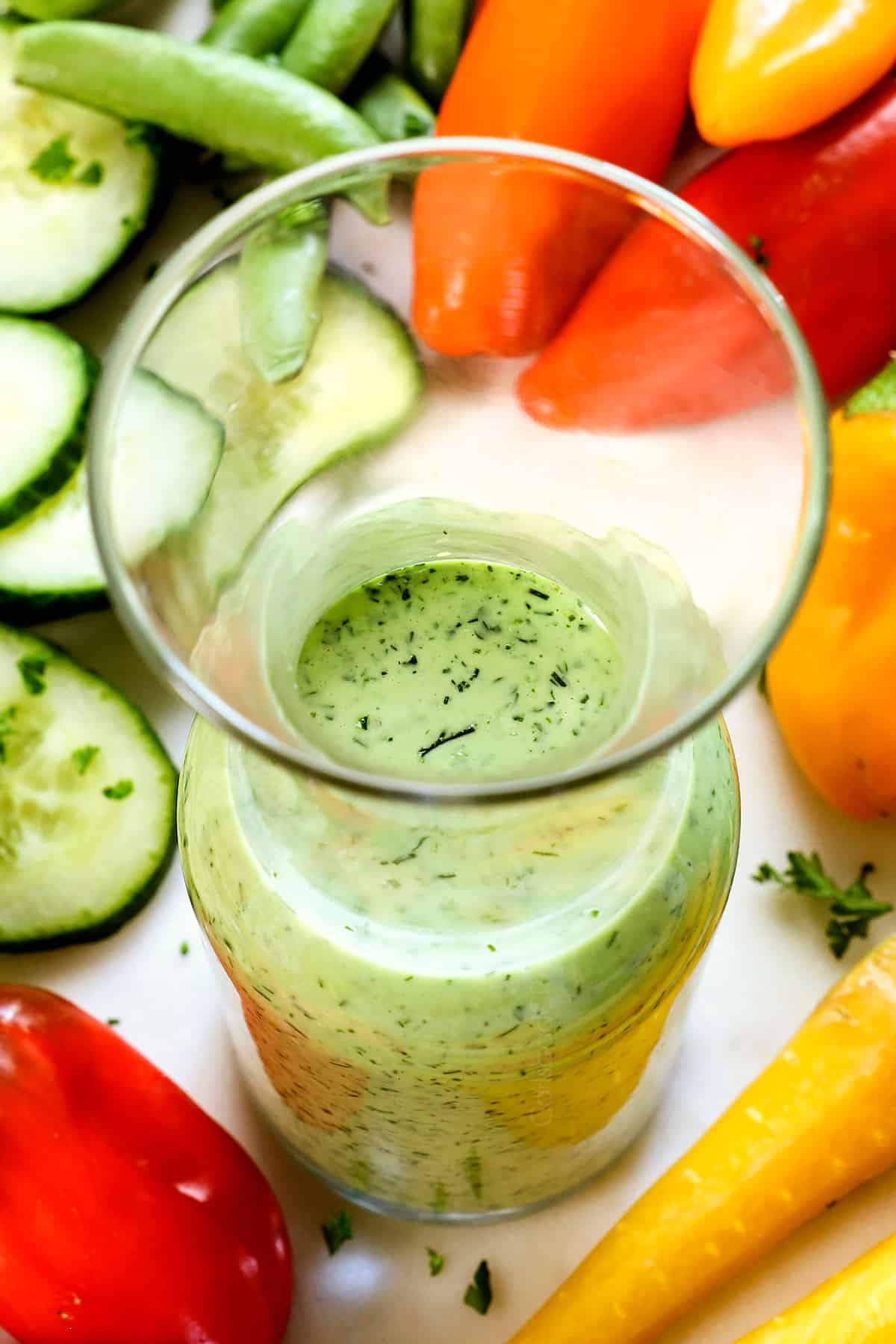 showing how to make green goddess dressing by chilling in the refrigerator 