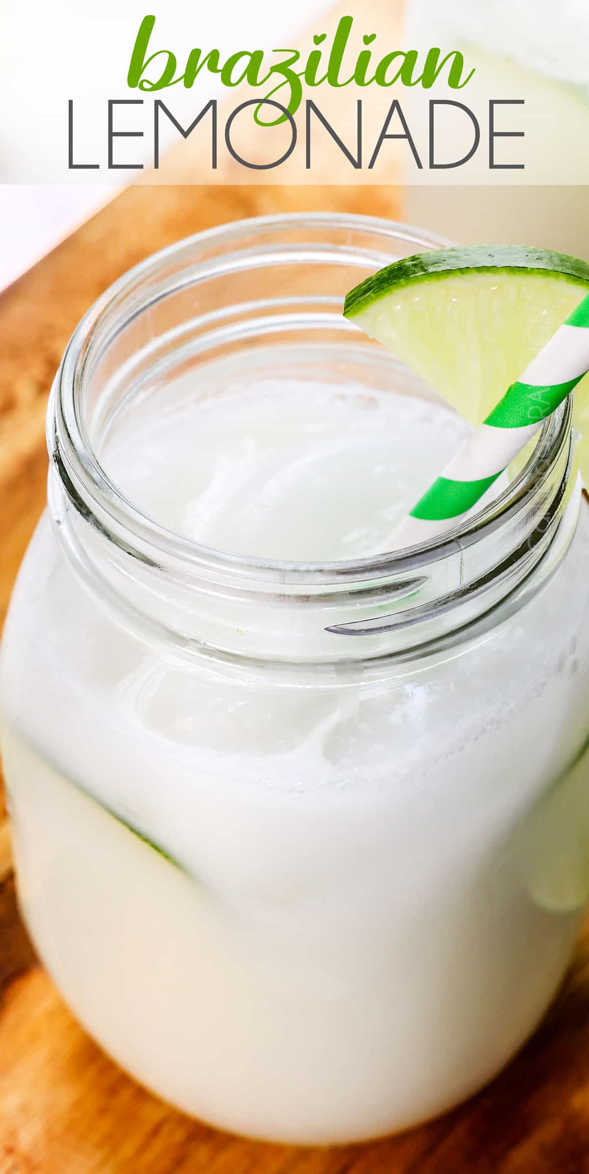 up close of Brazilian lemonade showing the frothy texture