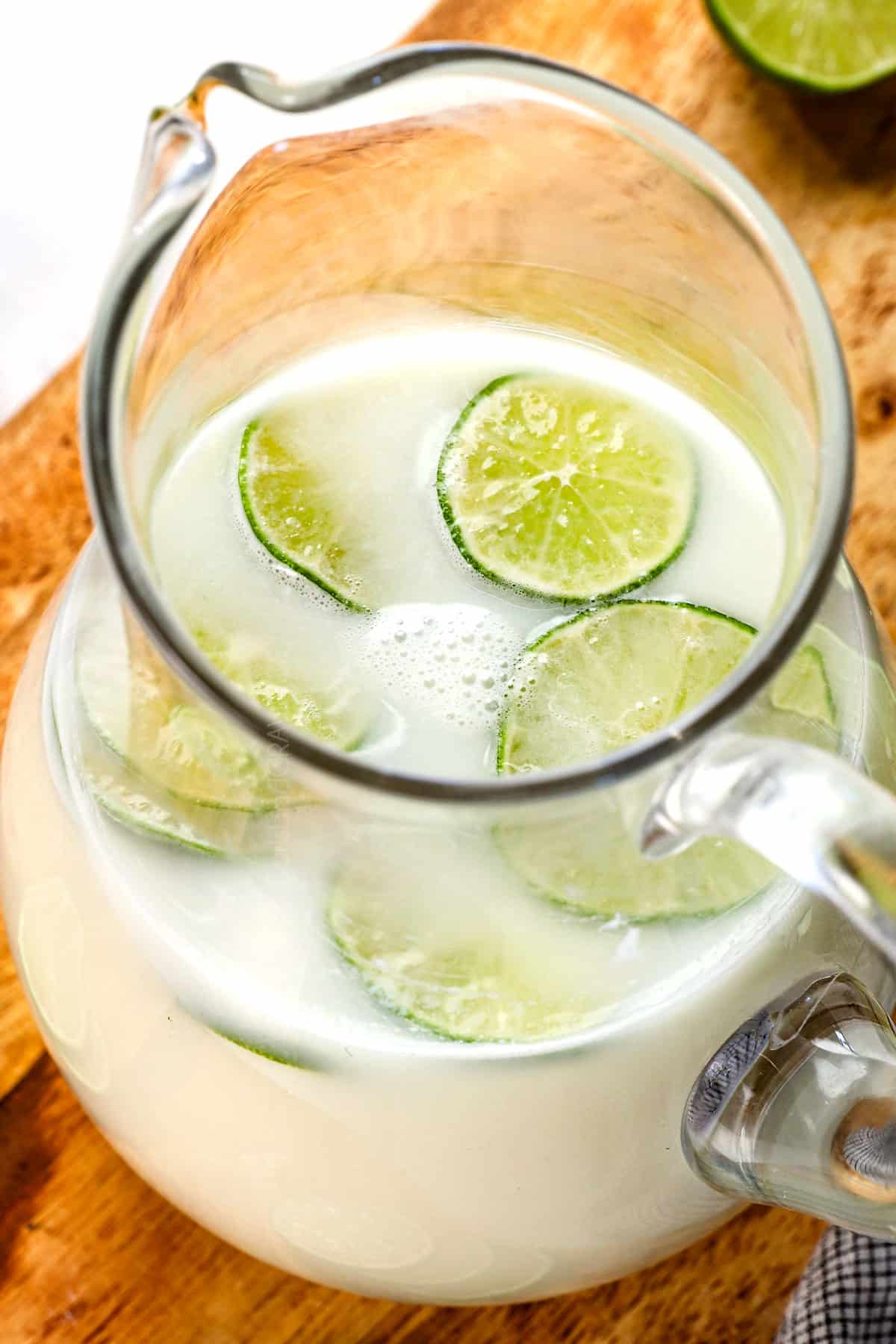 Brazilian lemonade recipe being served in a pitcher