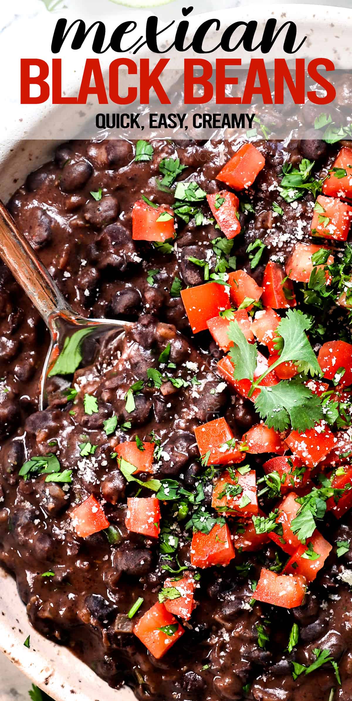 top view of black beans recipe showing how creamy they are