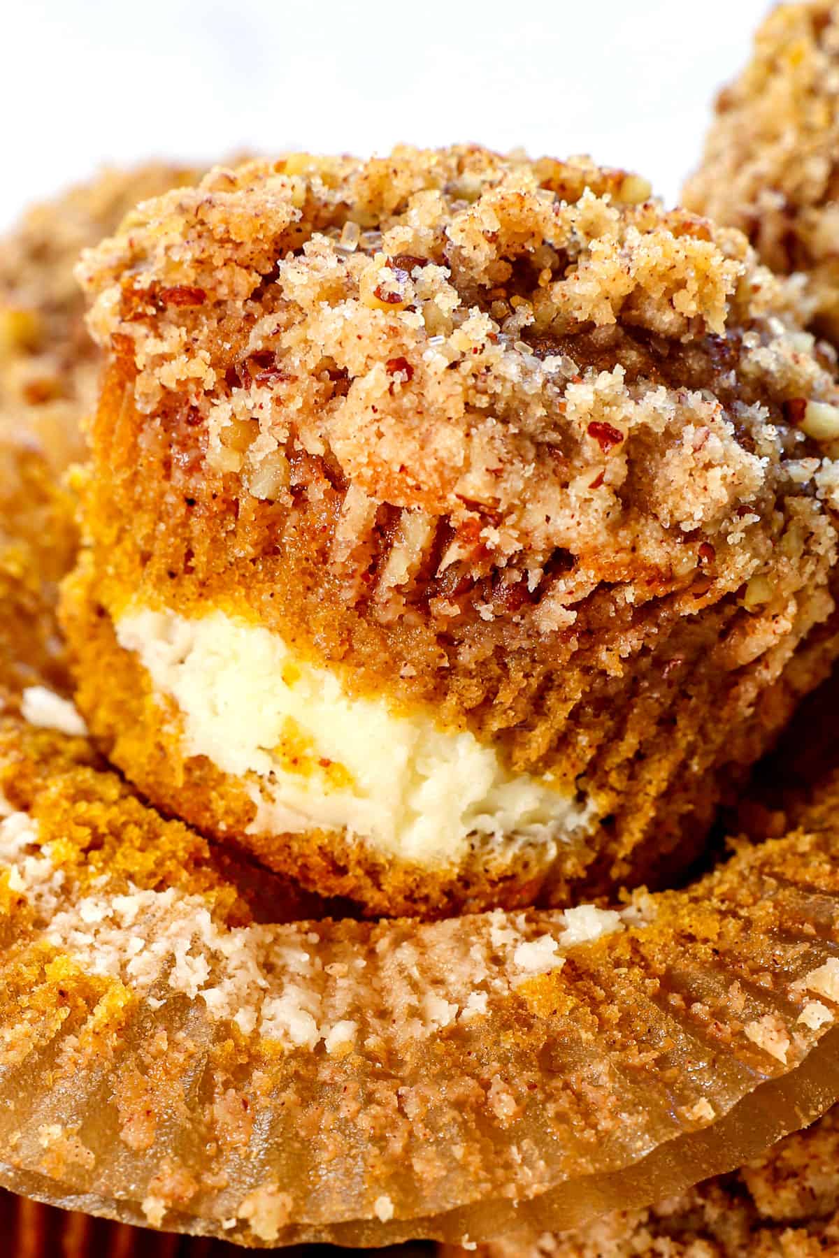 up close of cream cheese muffin showing how moist it is