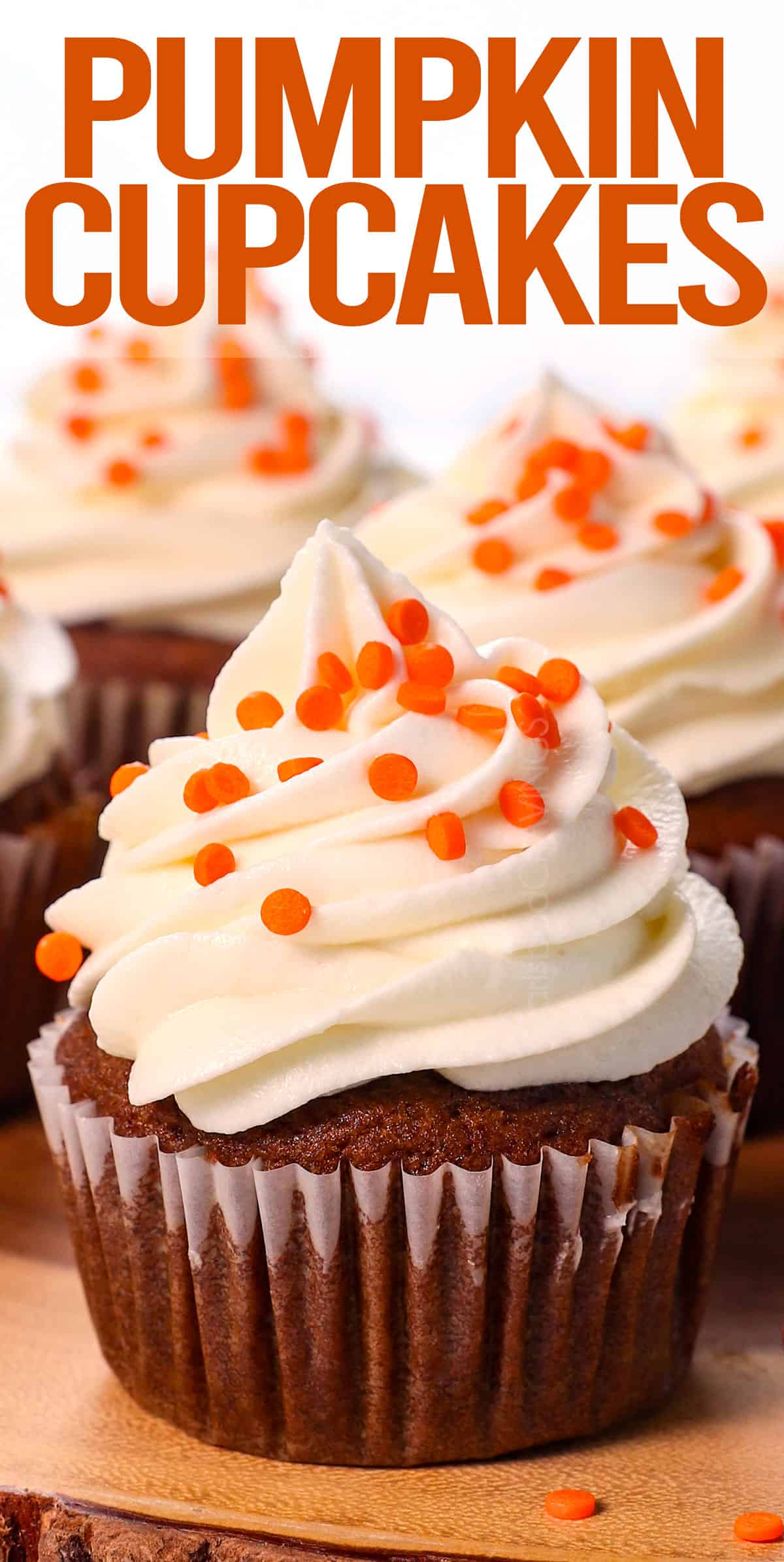 up close of pumpkin cupcakes showing how moist they are