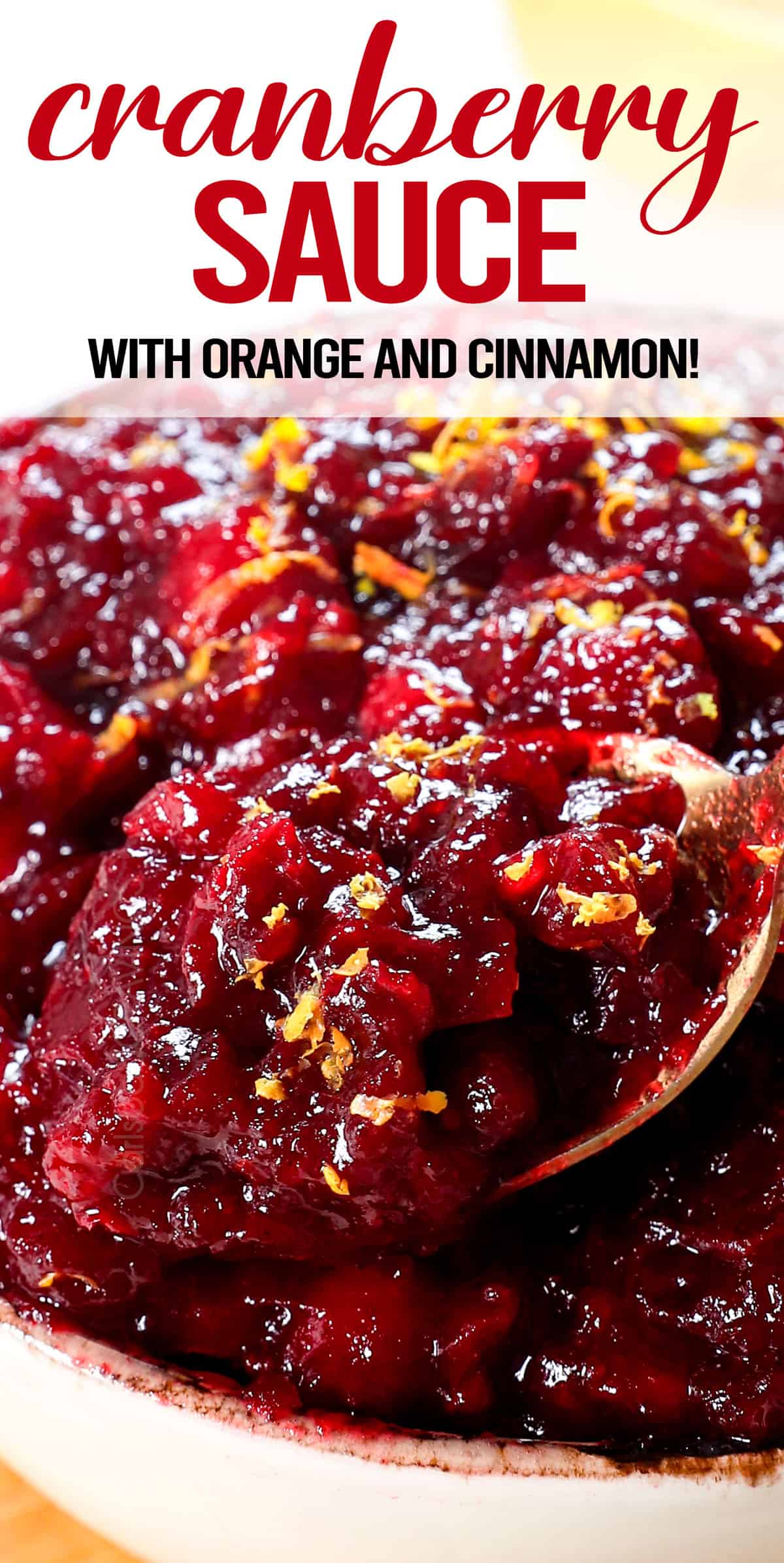 up close of best cranberry sauce being spooned up showing the texture