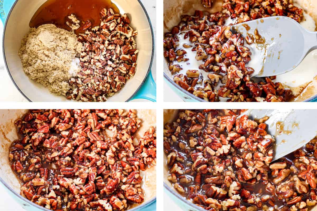 a collage showing how to make topping for custard pie