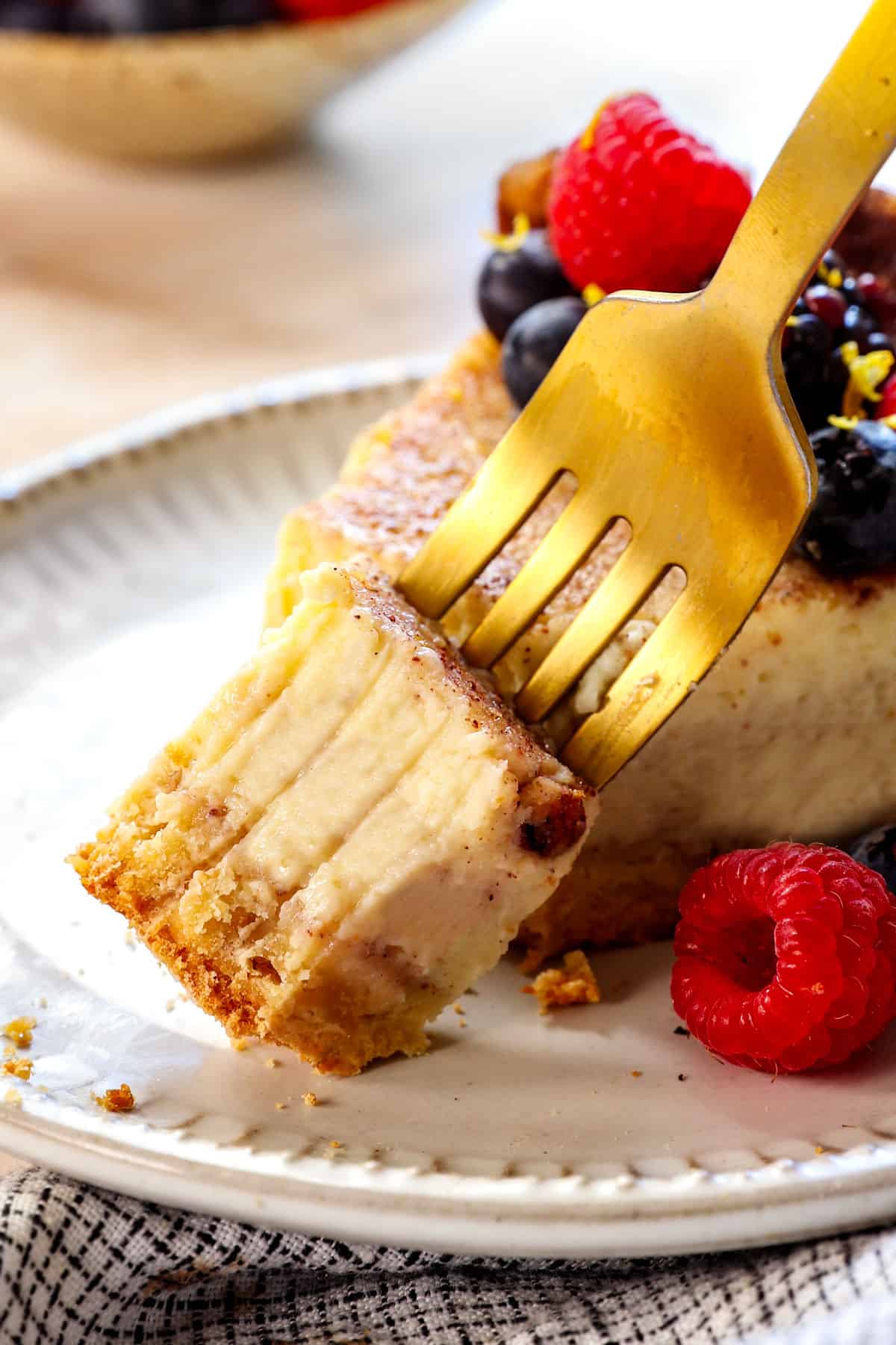 up close of a forkful of custard pie showing how creamy it is