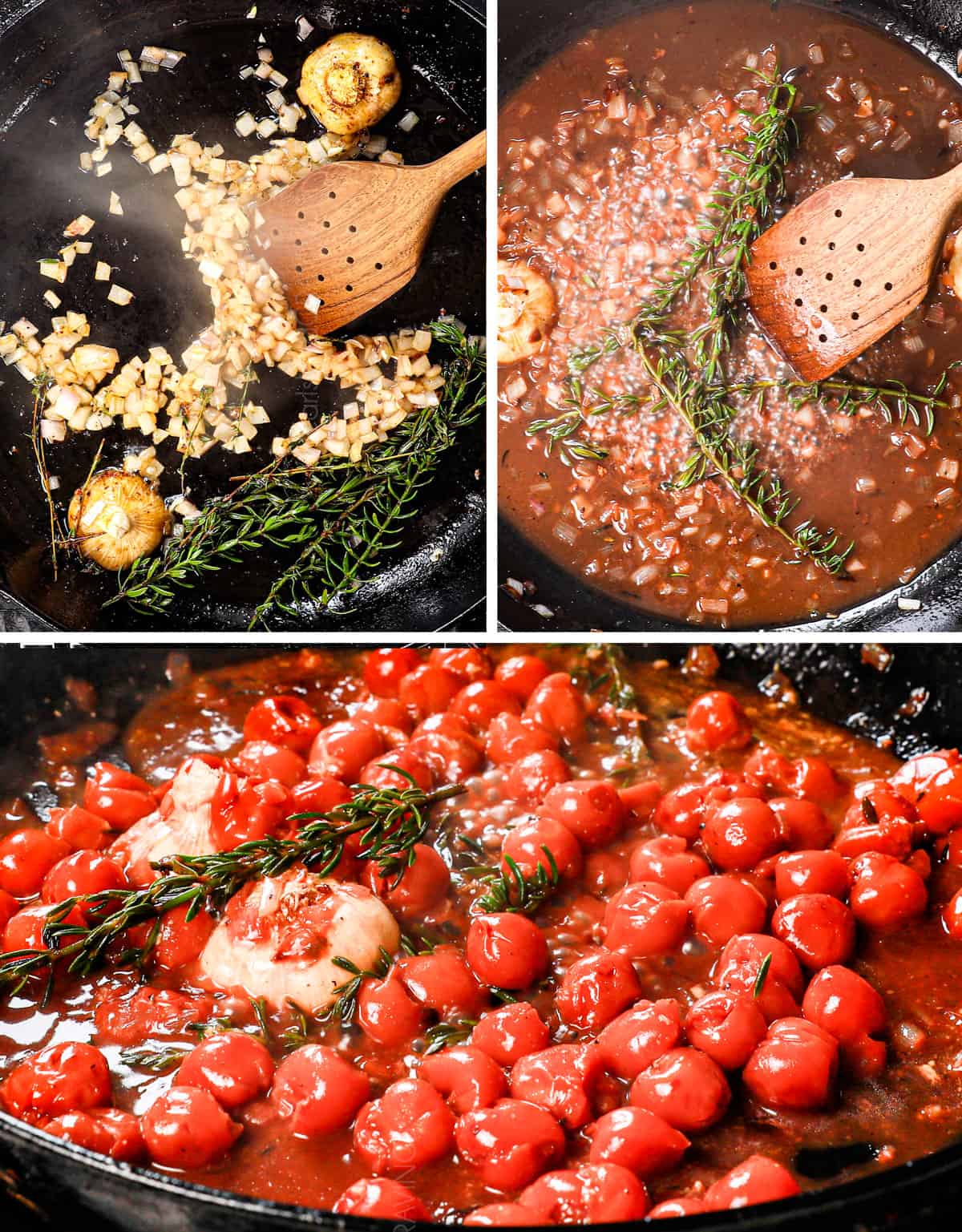 showing how to make ribeye steak recipe by making a cherry sauce