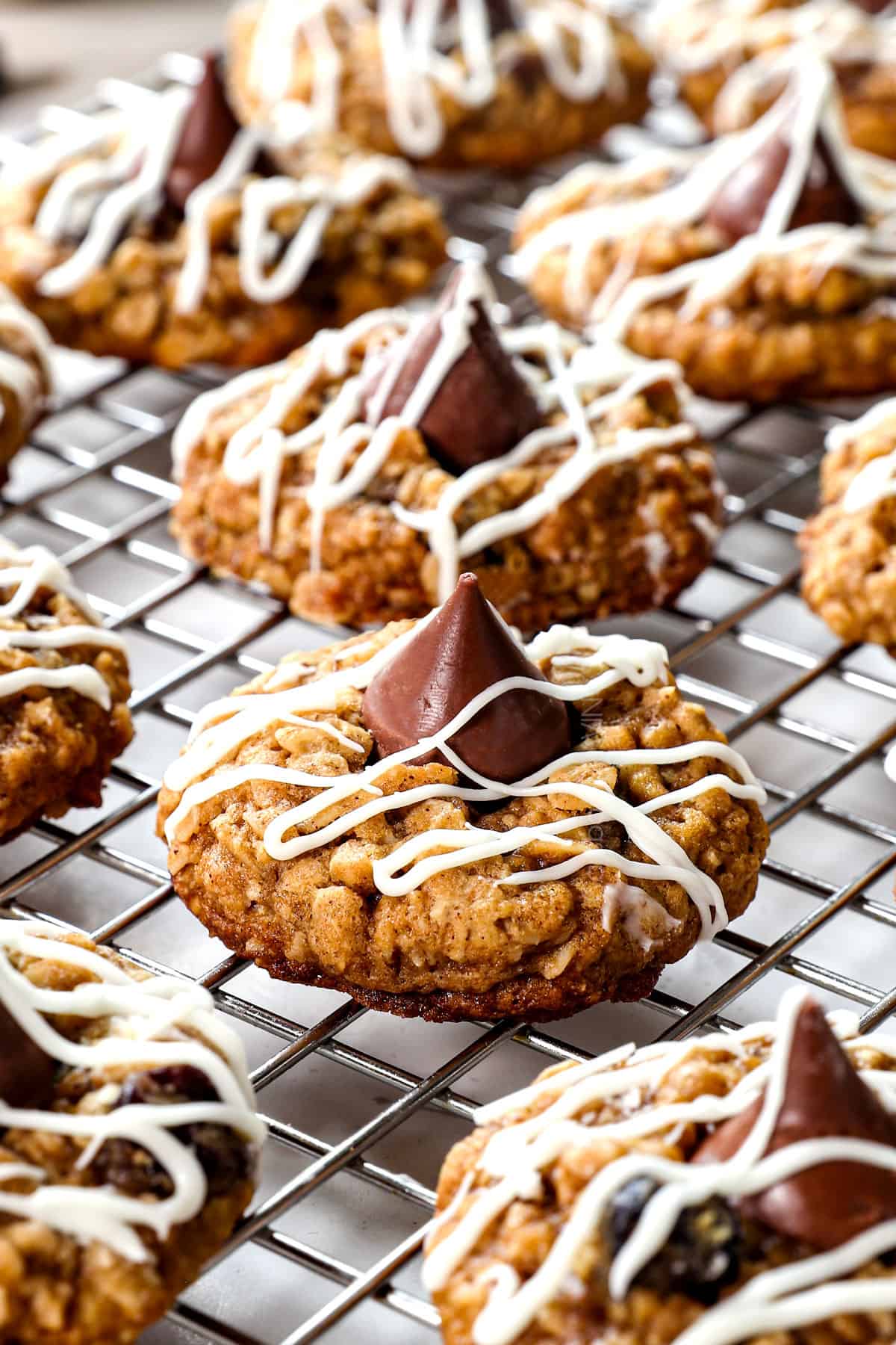 cherry blossom cookie recipe being drizzled with white chocolate