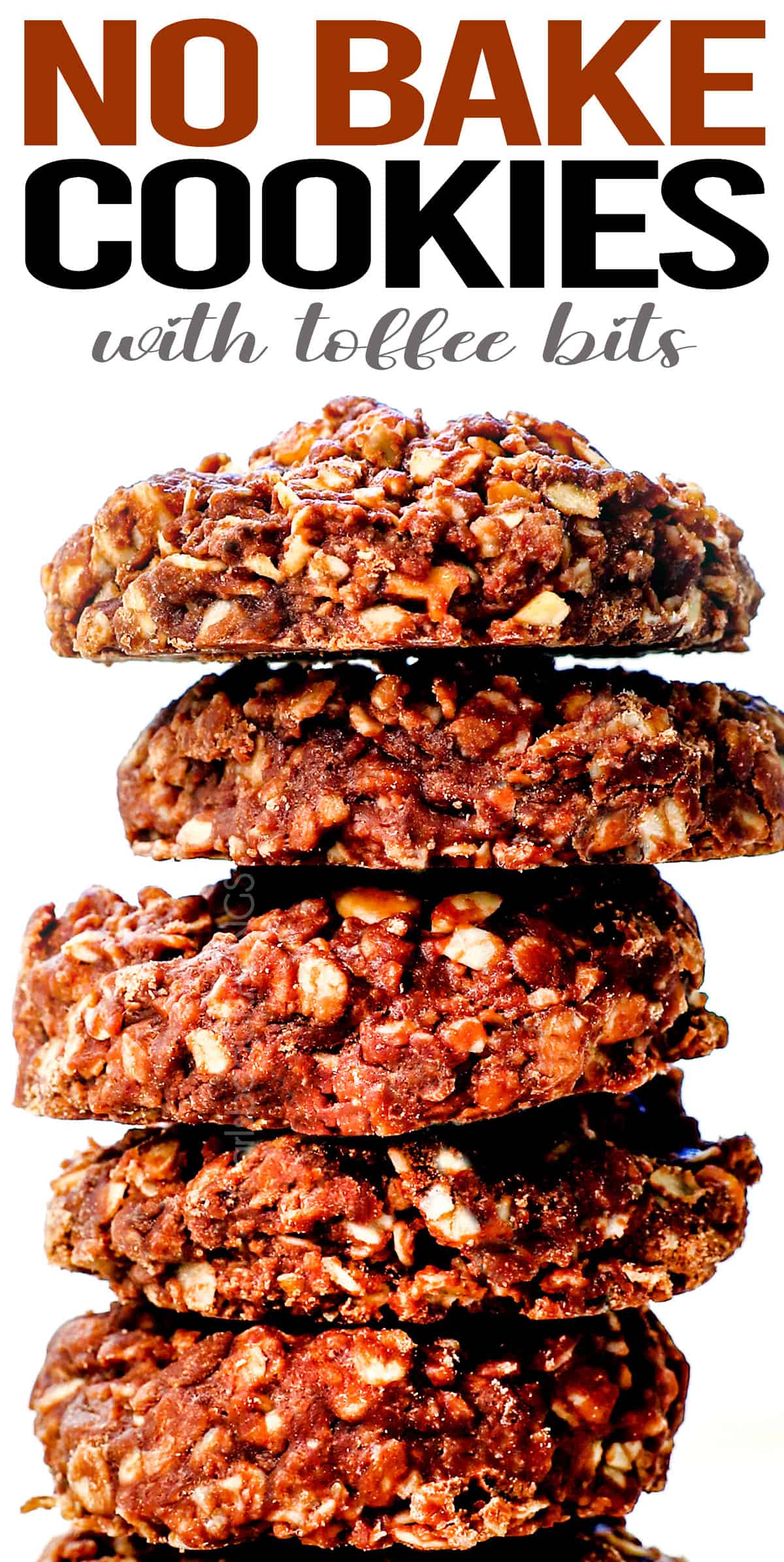 a stack of no bake cookies showing the texture