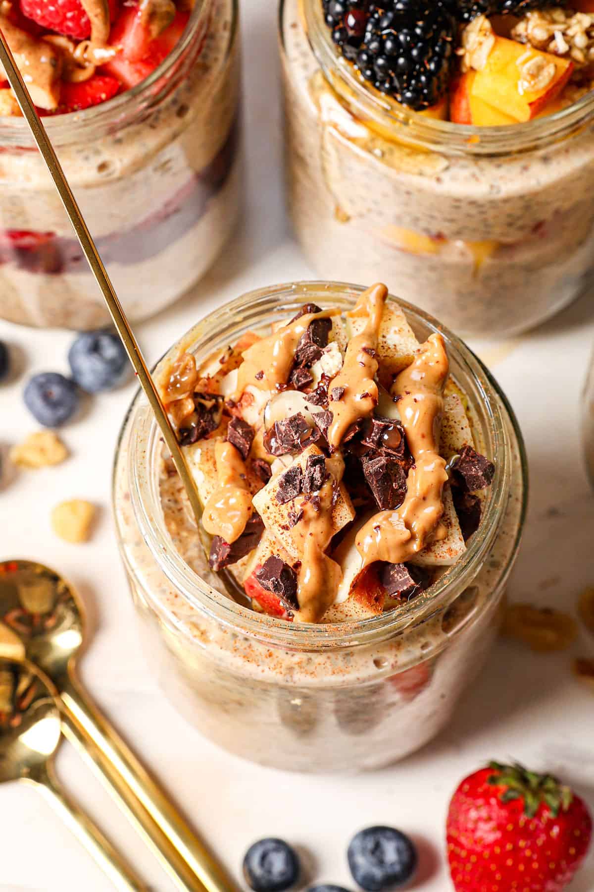 overnight oat recipe being served with apples and cinnamon