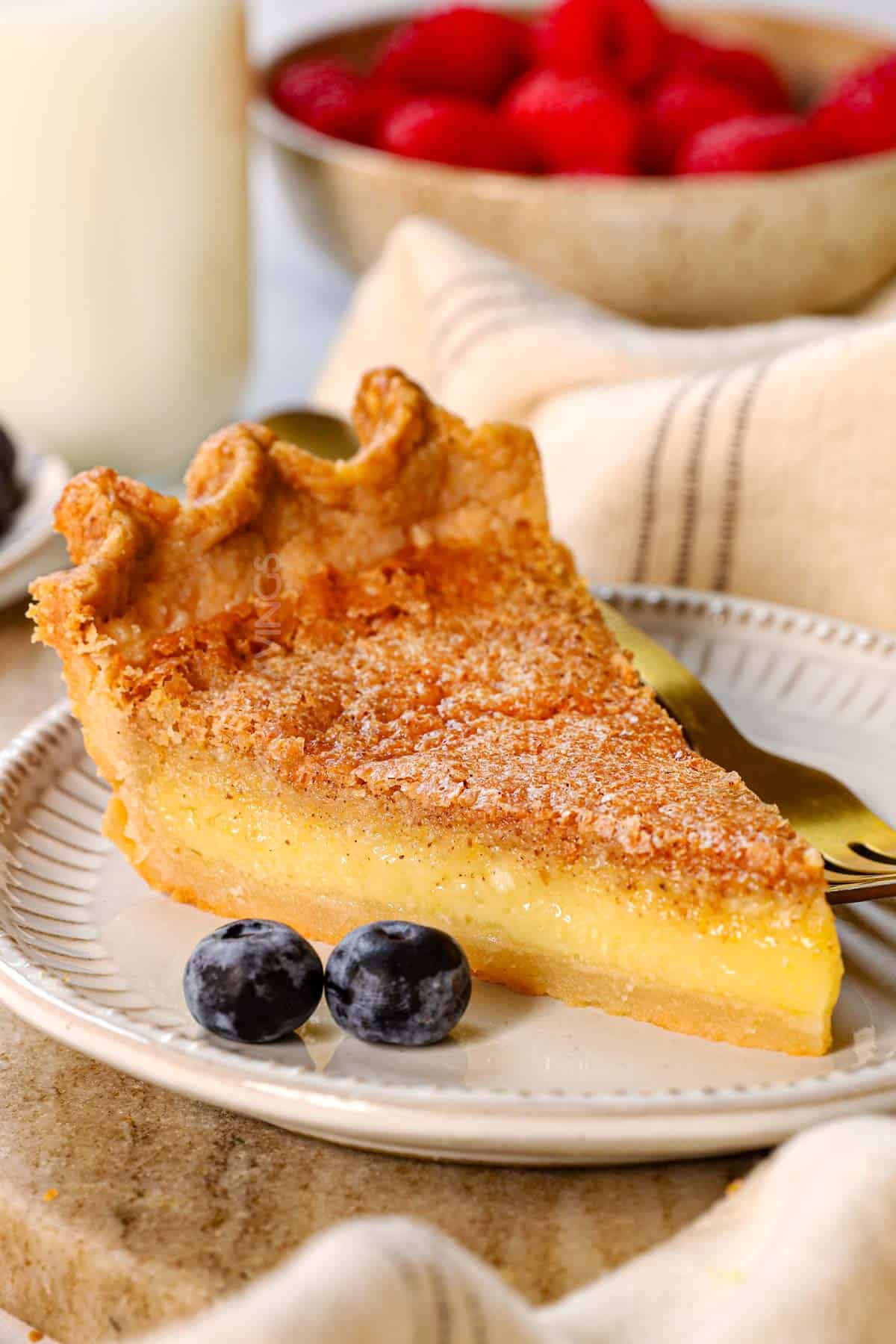 southern chess pie being served on a plate