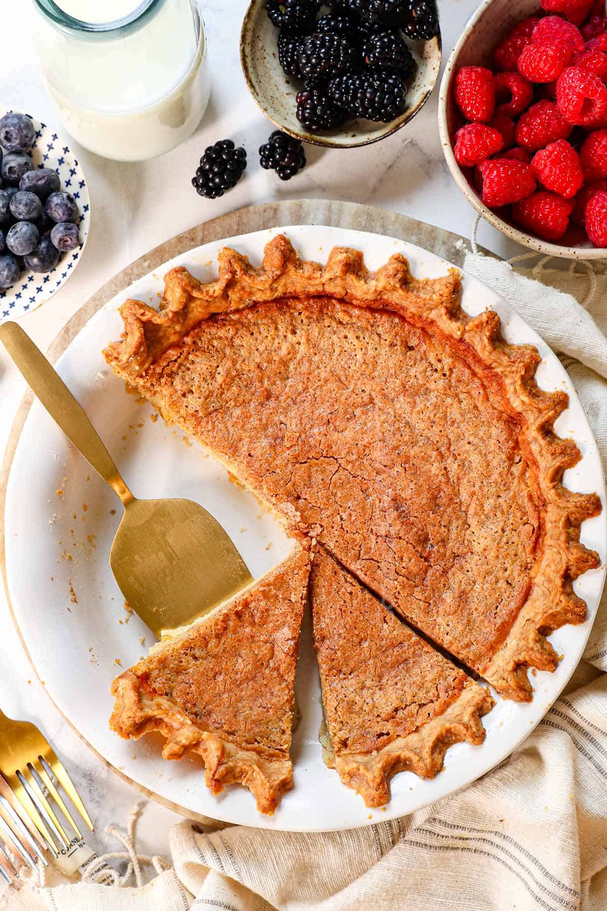 top view of chess pie recipe showing the golden crust