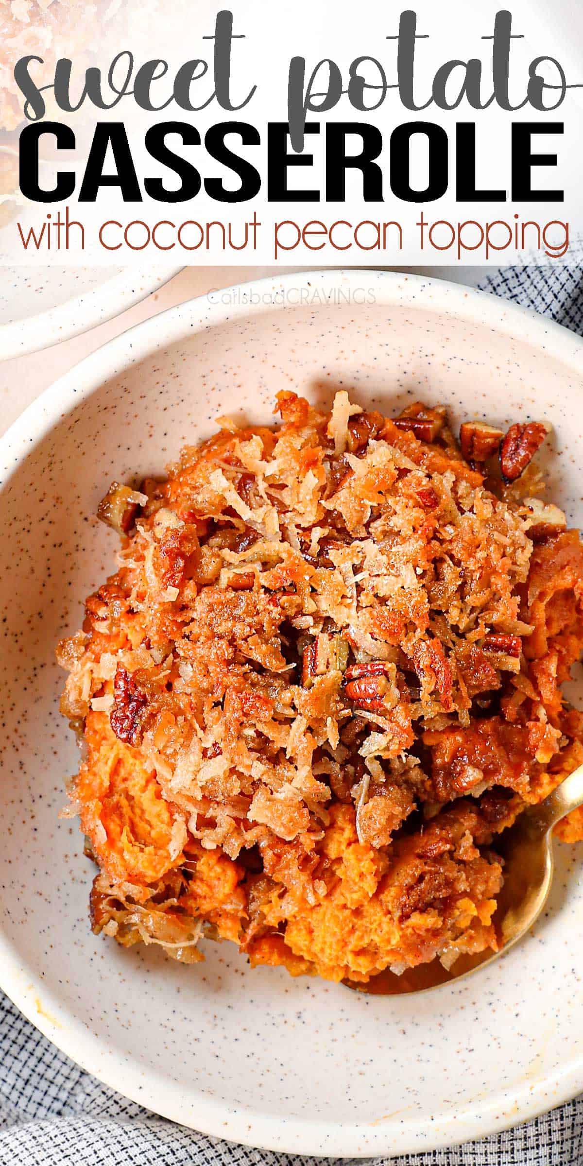 top view of Sweet Potato Casserole being served on a plate