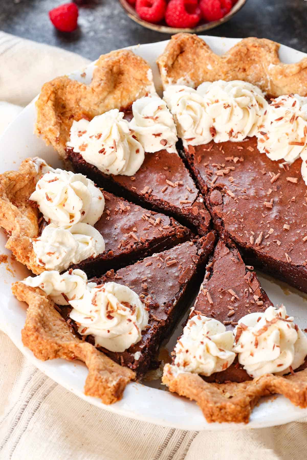 chocolate chess pie cut into slices