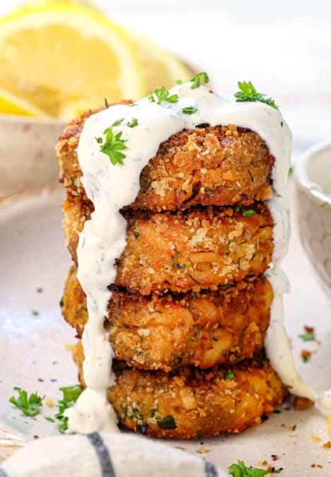 showing how to serve fried salmon croquettes by serving with dip